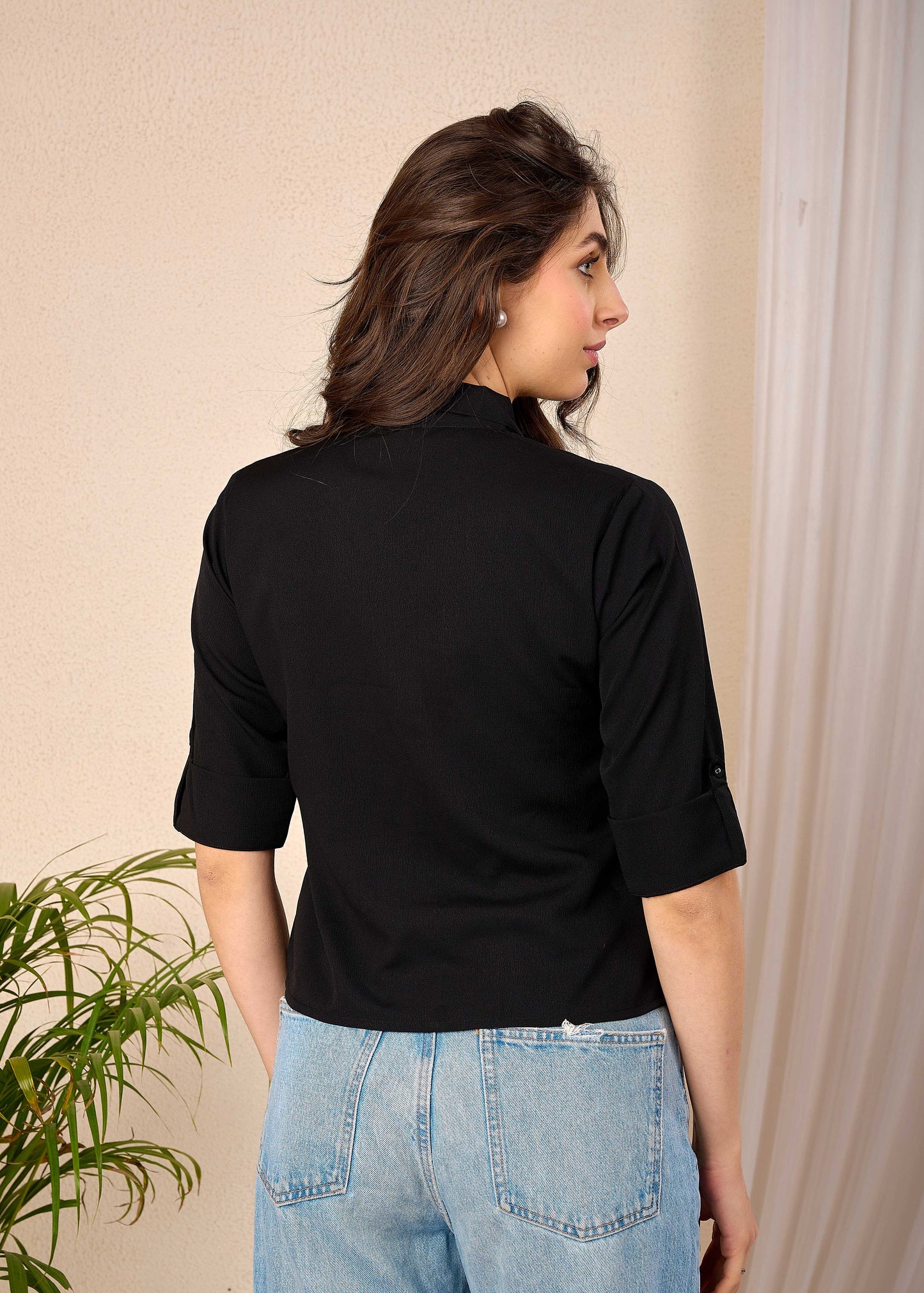 Women Black Straight Crop Top | LASVINI - Redefining Indian Fashion with Elegance