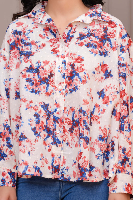 Women Off White Floral Printed Top | LASVINI - Redefining Indian Fashion with Elegance