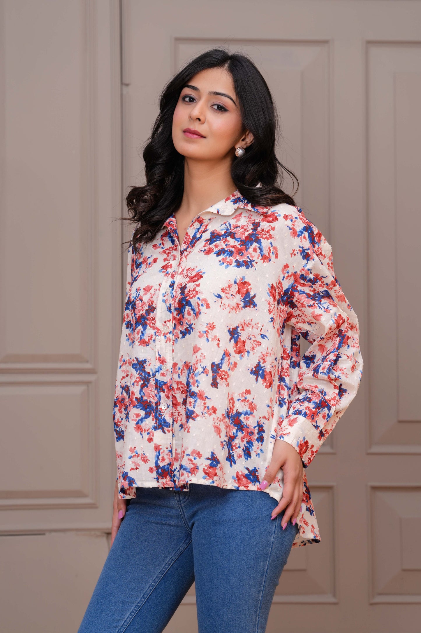 Women Off White Floral Printed Top | LASVINI - Redefining Indian Fashion with Elegance