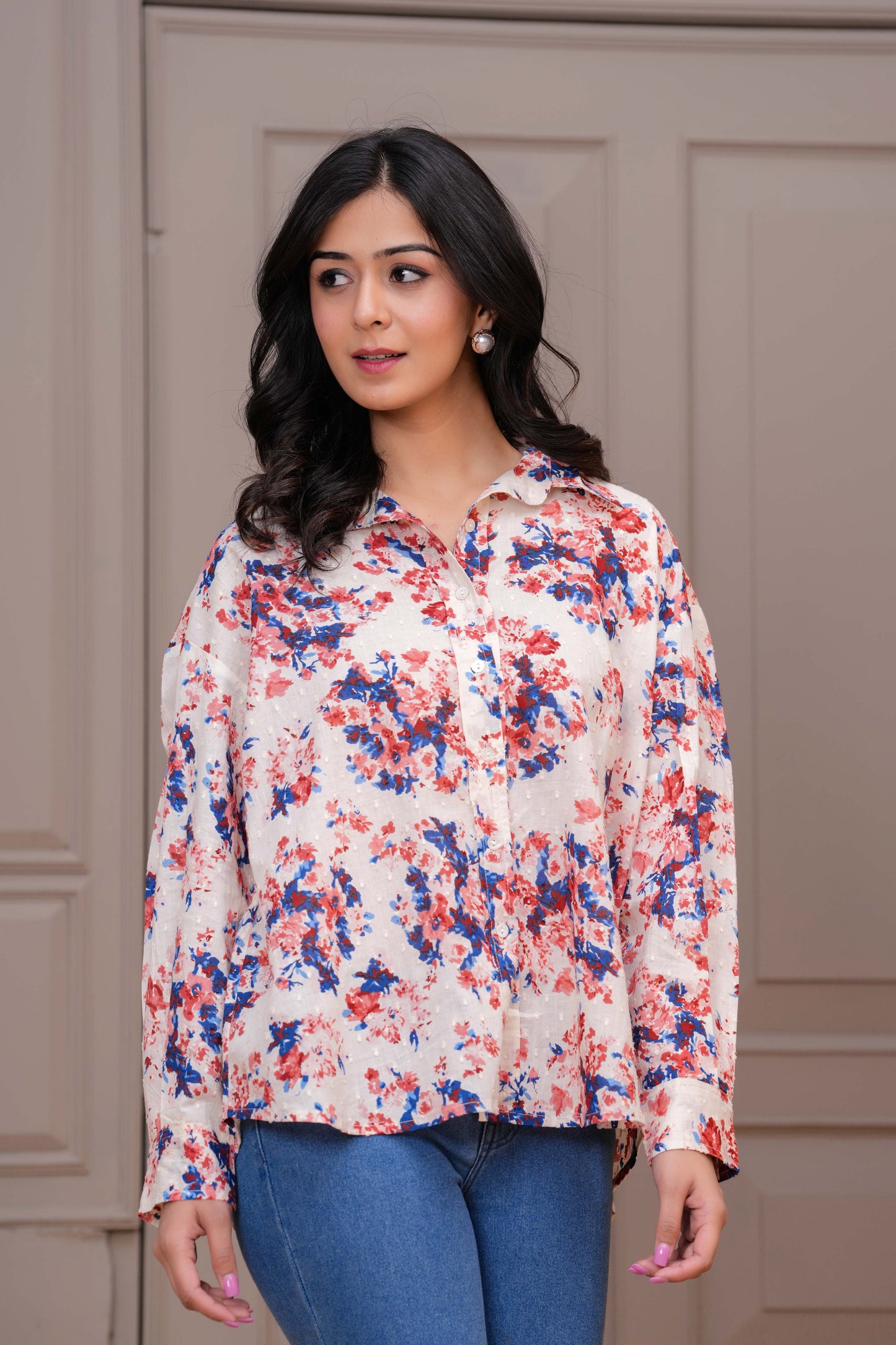 Women Off White Floral Printed Top | LASVINI - Redefining Indian Fashion with Elegance