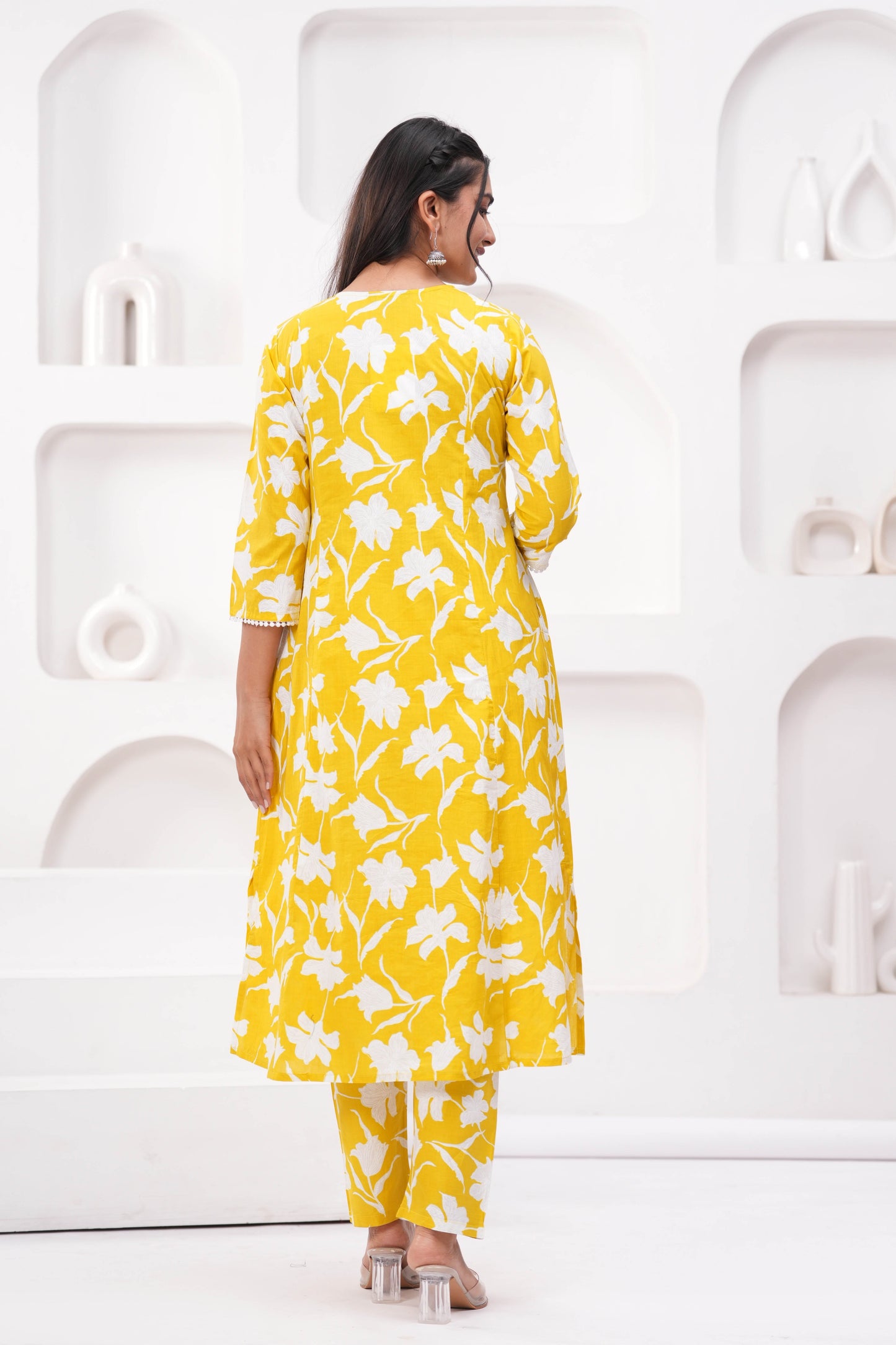 Yellow Printed Two Piece Cotton Co-ord Set for Women | LASVINI - Redefining Indian Fashion with Elegance