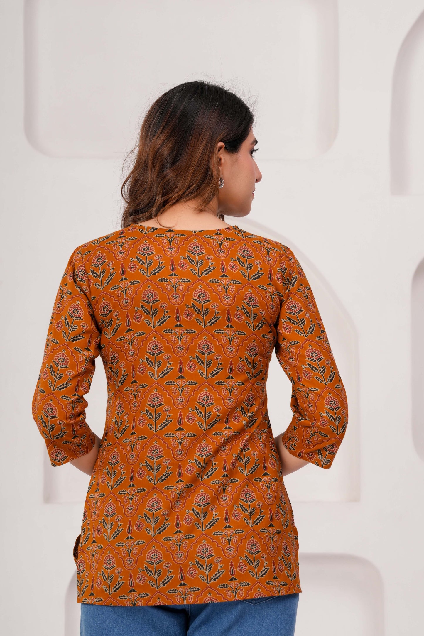 Women Mustard Printed Straight Tunic | LASVINI - Redefining Indian Fashion with Elegance