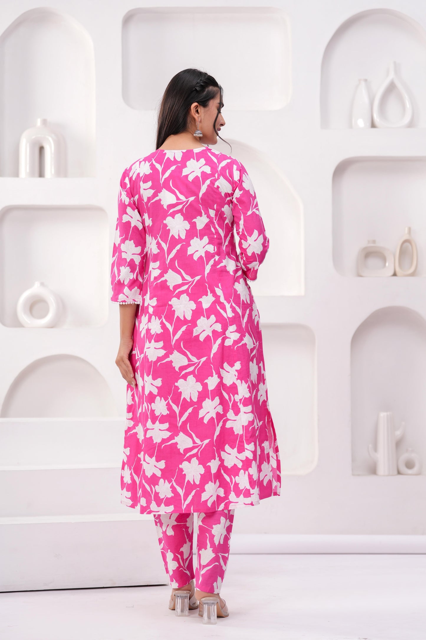 Pink Printed Two Piece Cotton Co-ord Set for Women | LASVINI - Redefining Indian Fashion with Elegance