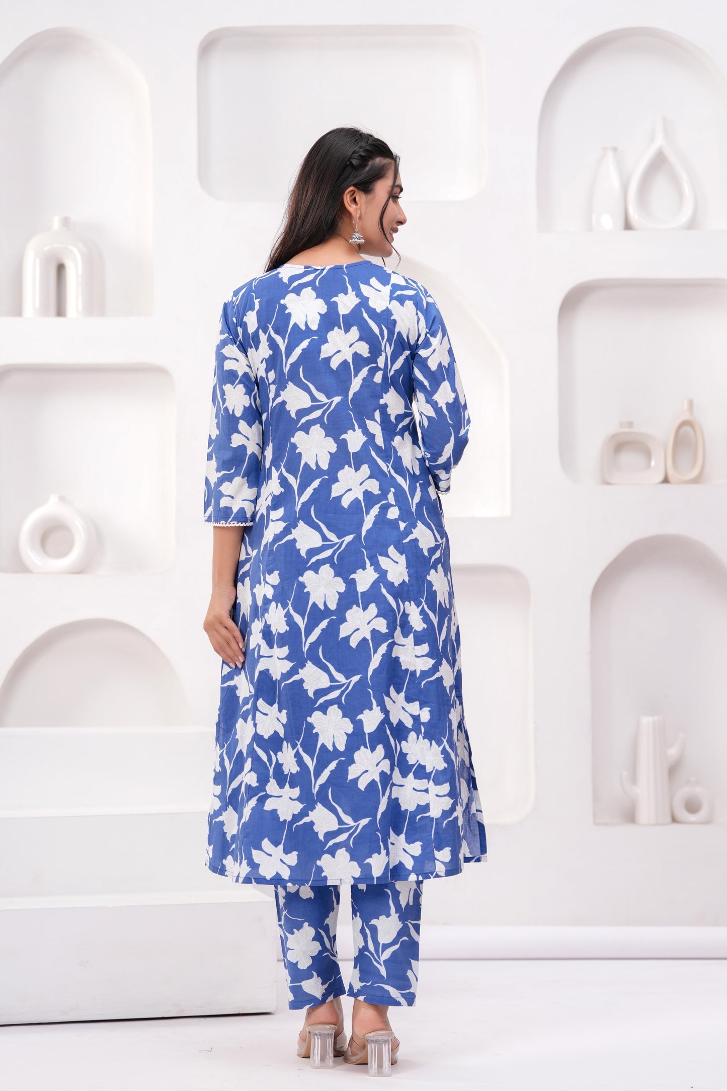 Blue Printed Two Piece Cotton Co-ord Set for Women | LASVINI - Redefining Indian Fashion with Elegance