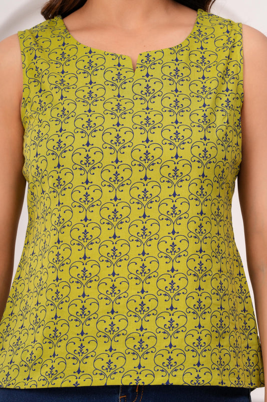 Women Green Printed Straight Top | LASVINI - Redefining Indian Fashion with Elegance