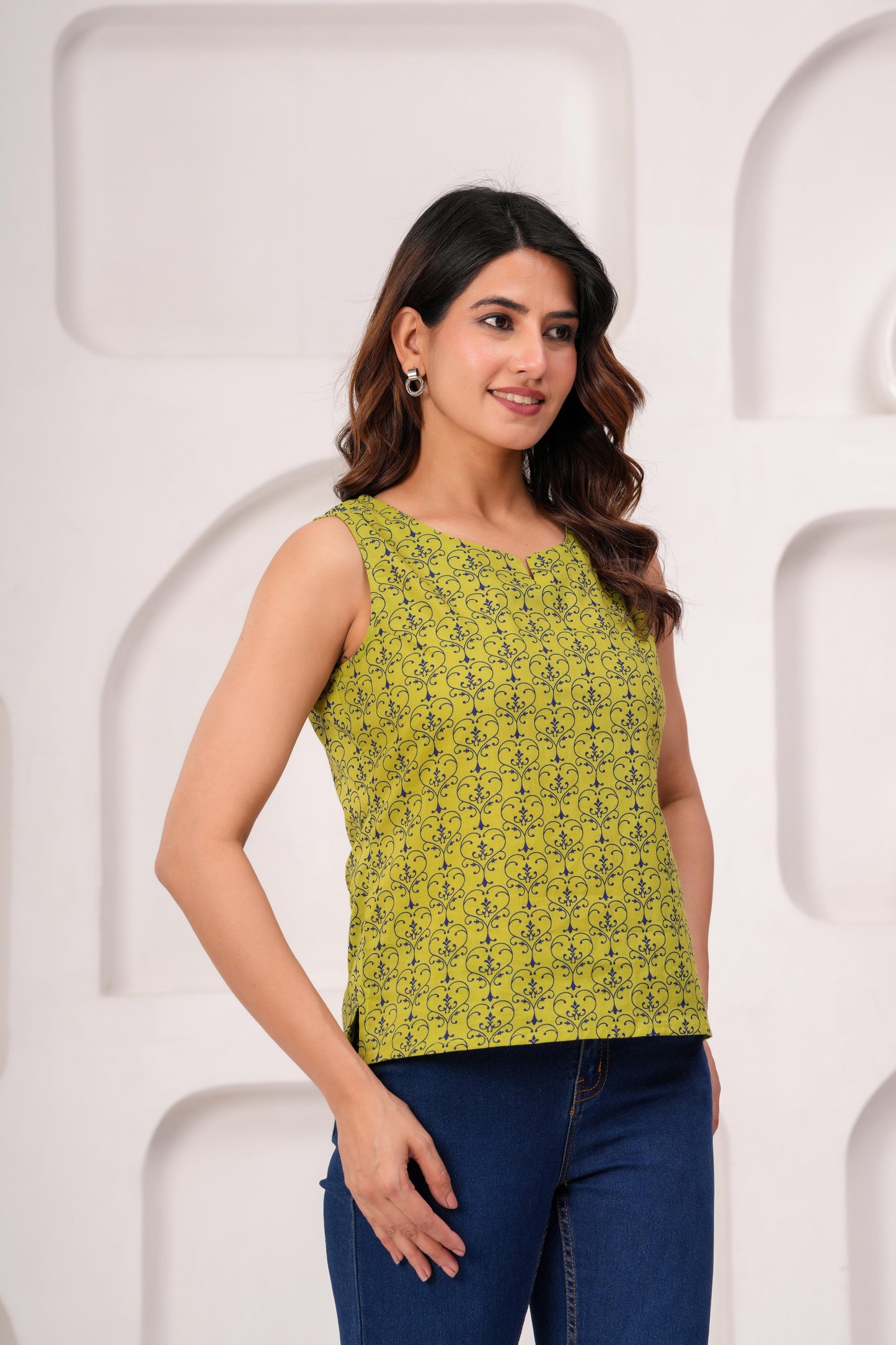 Women Green Printed Straight Top | LASVINI - Redefining Indian Fashion with Elegance