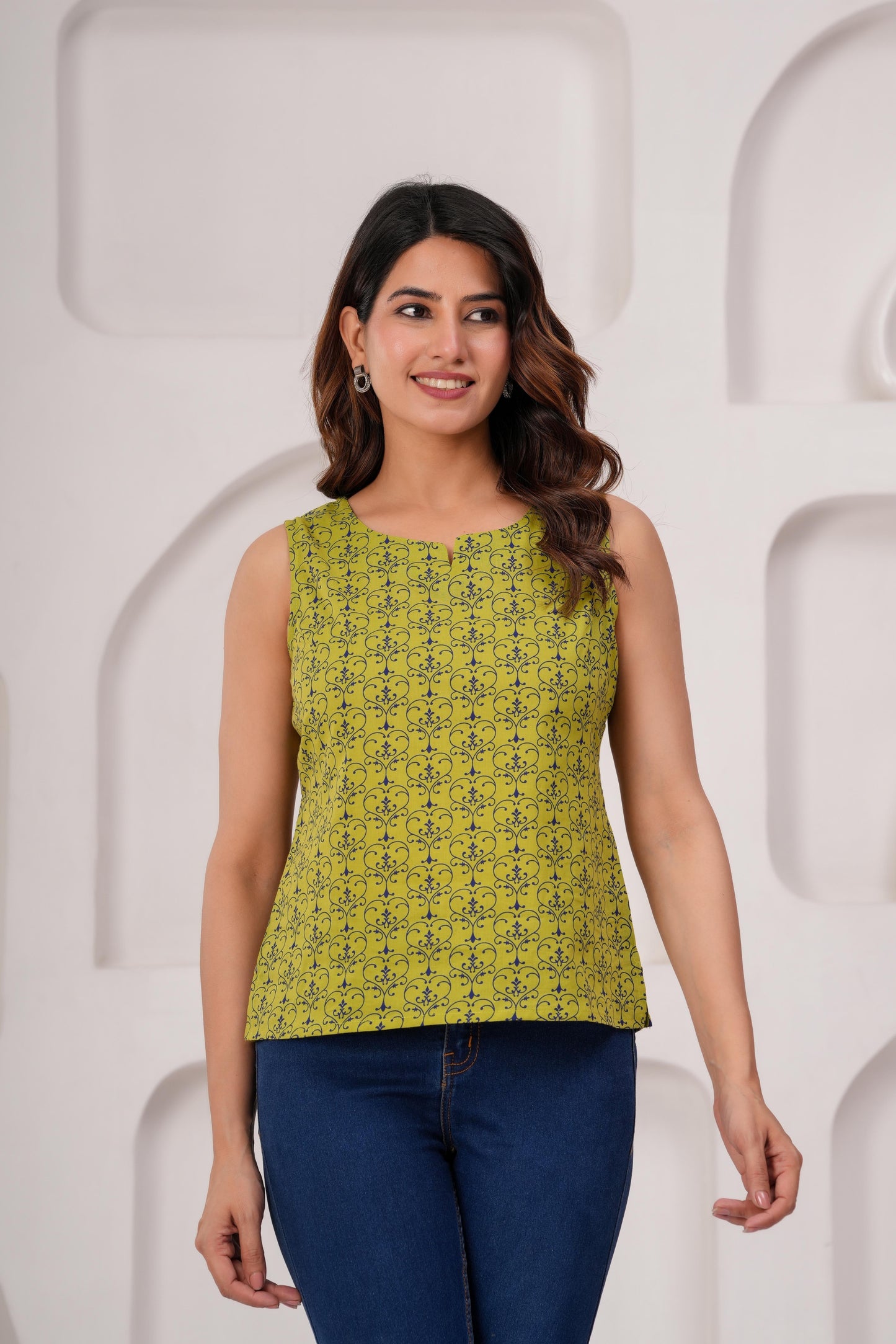 Women Green Printed Straight Top | LASVINI - Redefining Indian Fashion with Elegance