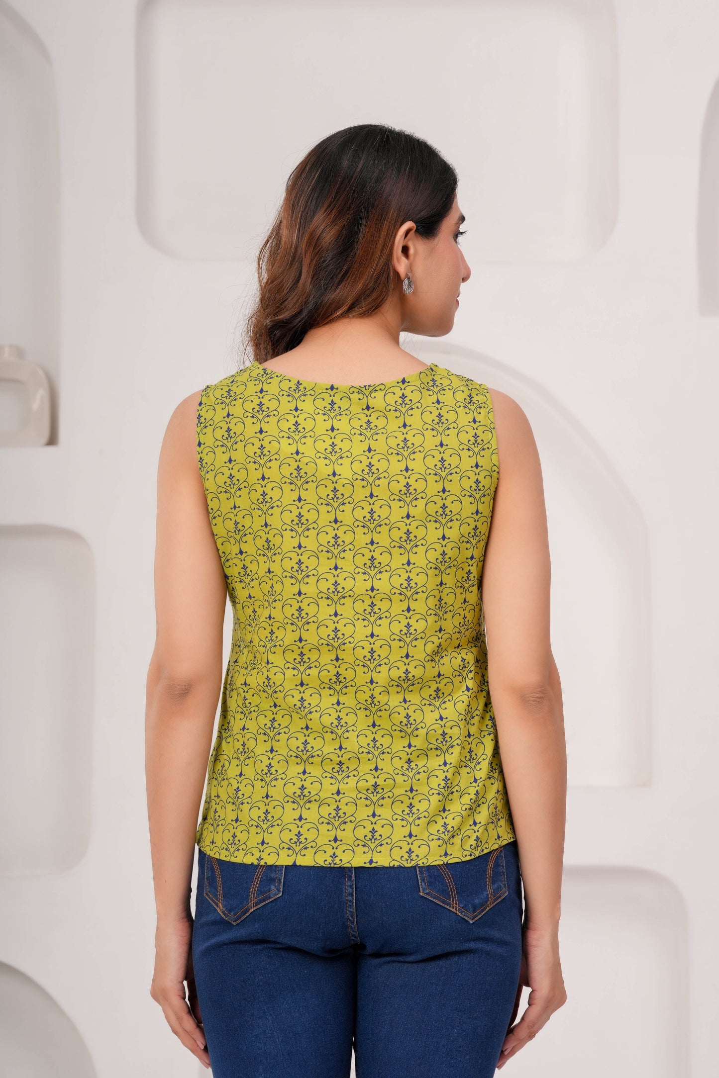 Women Green Printed Straight Top | LASVINI - Redefining Indian Fashion with Elegance