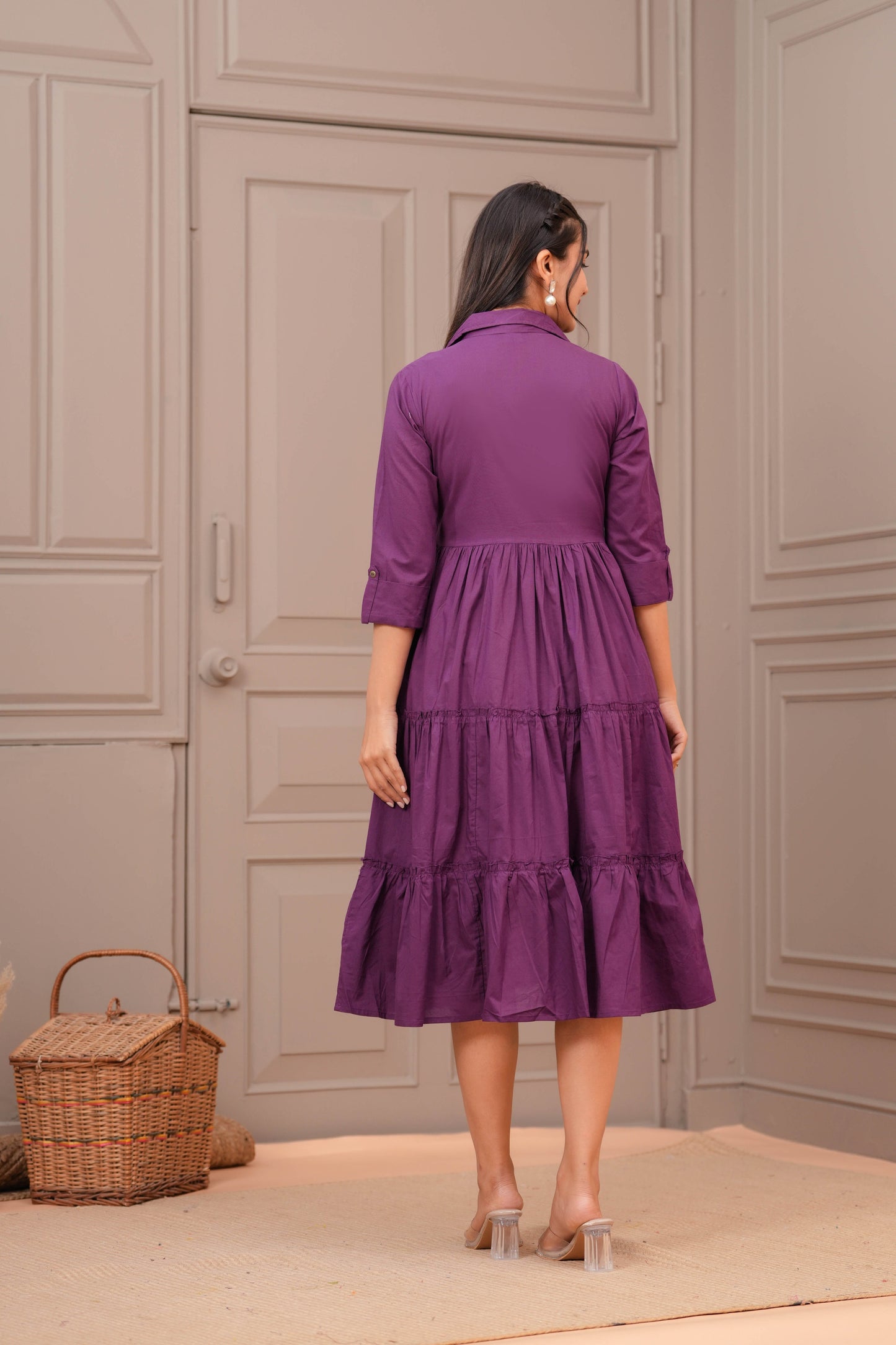 Purple Shirt Collar Casual Wear Dress for Women | LASVINI - Redefining Indian Fashion with Elegance
