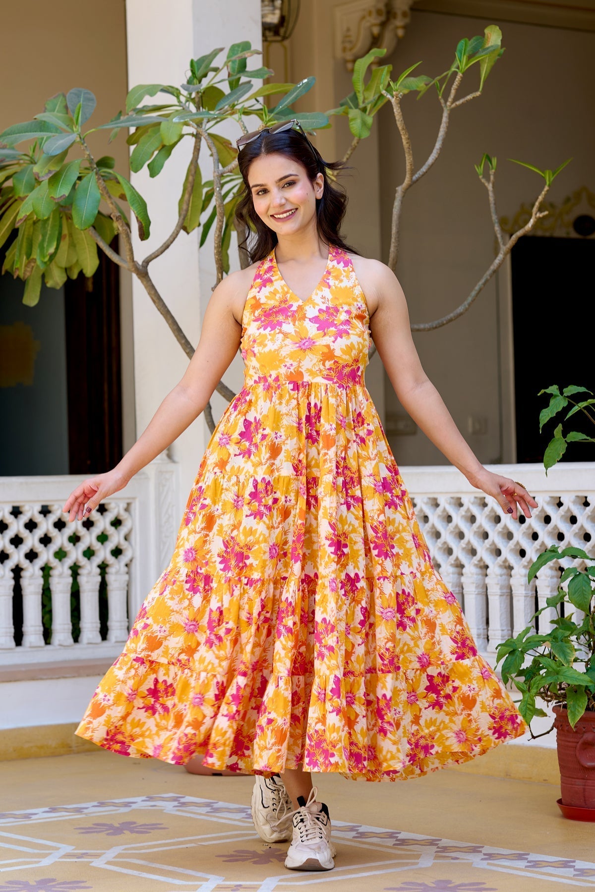 Floral Printed Pure Cotton Fit & Flare Ethnic Dress for Women | LASVINI - Redefining Indian Fashion with Elegance