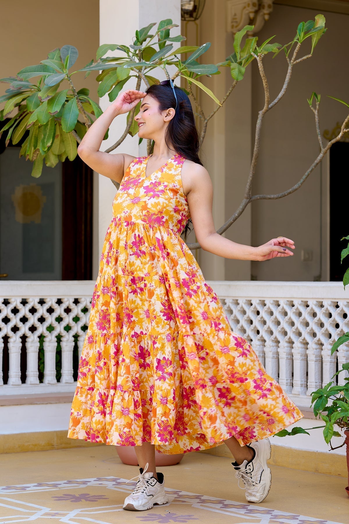 Floral Printed Pure Cotton Fit & Flare Ethnic Dress for Women | LASVINI - Redefining Indian Fashion with Elegance