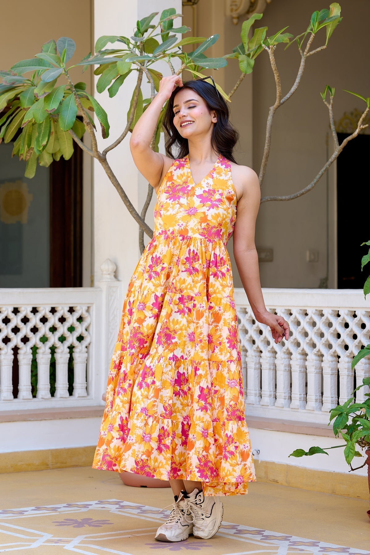 Floral Printed Pure Cotton Fit & Flare Ethnic Dress for Women | LASVINI - Redefining Indian Fashion with Elegance