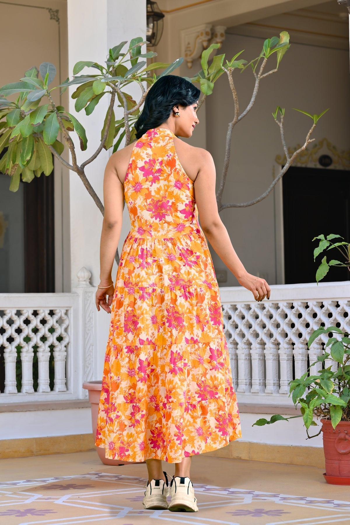 Floral Printed Pure Cotton Fit & Flare Ethnic Dress for Women | LASVINI - Redefining Indian Fashion with Elegance