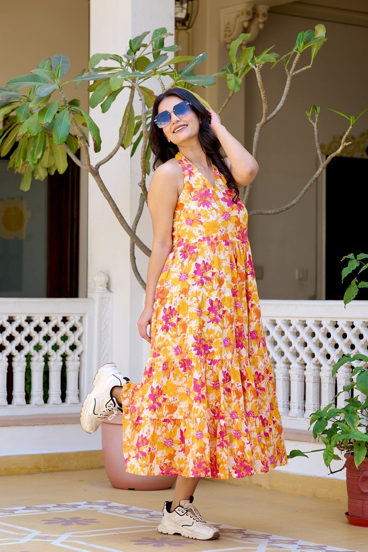 Floral Printed Pure Cotton Fit & Flare Ethnic Dress for Women | LASVINI - Redefining Indian Fashion with Elegance