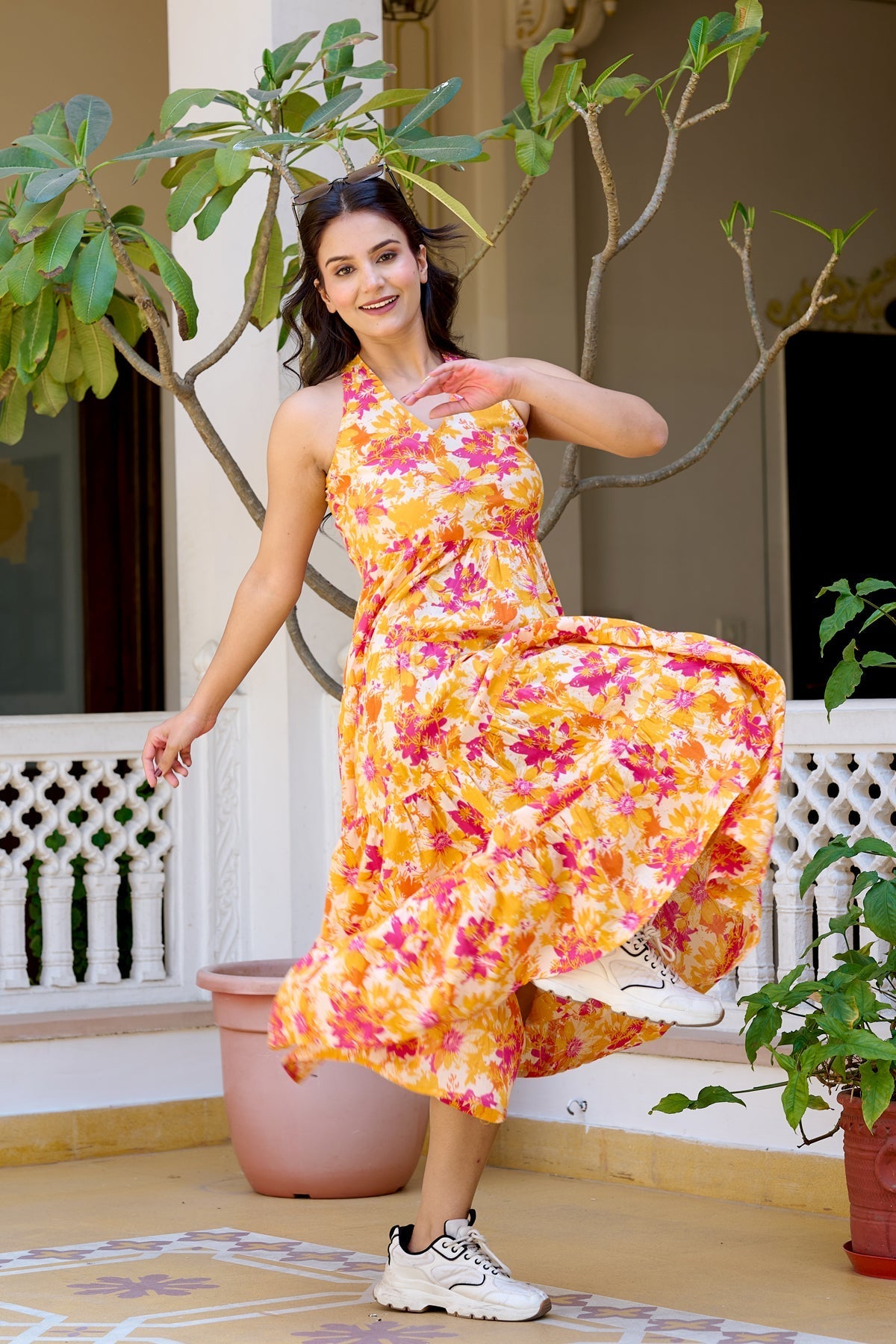 Floral Printed Pure Cotton Fit & Flare Ethnic Dress for Women | LASVINI - Redefining Indian Fashion with Elegance