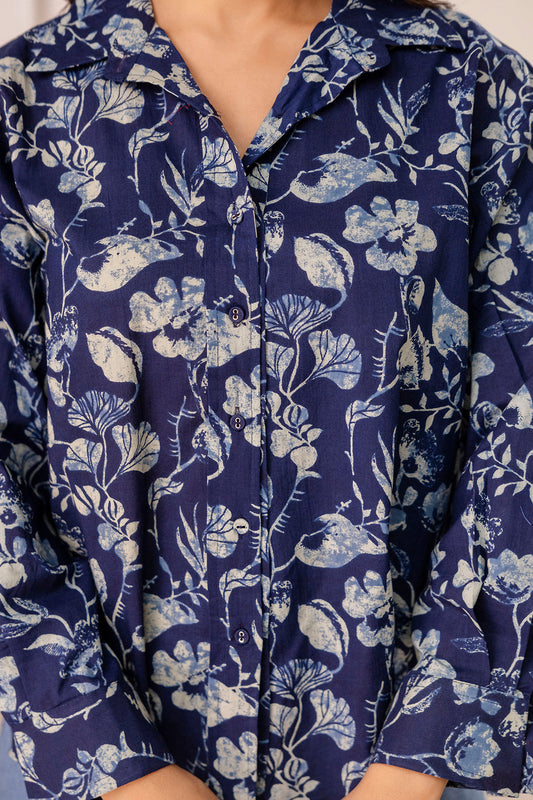 Blue Floral Printed Shirt for Women | LASVINI - Redefining Indian Fashion with Elegance