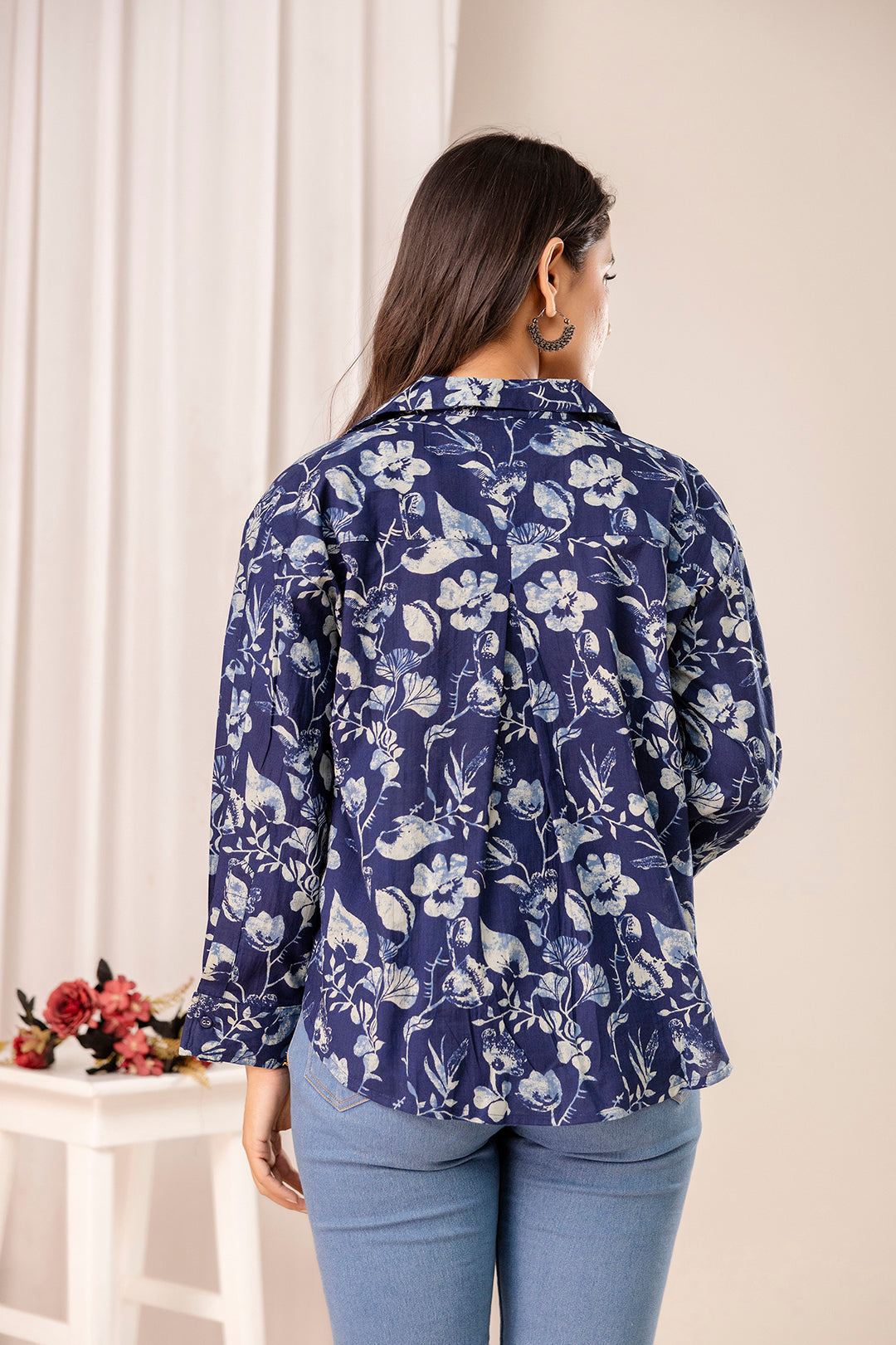 Blue Floral Printed Shirt for Women | LASVINI - Redefining Indian Fashion with Elegance