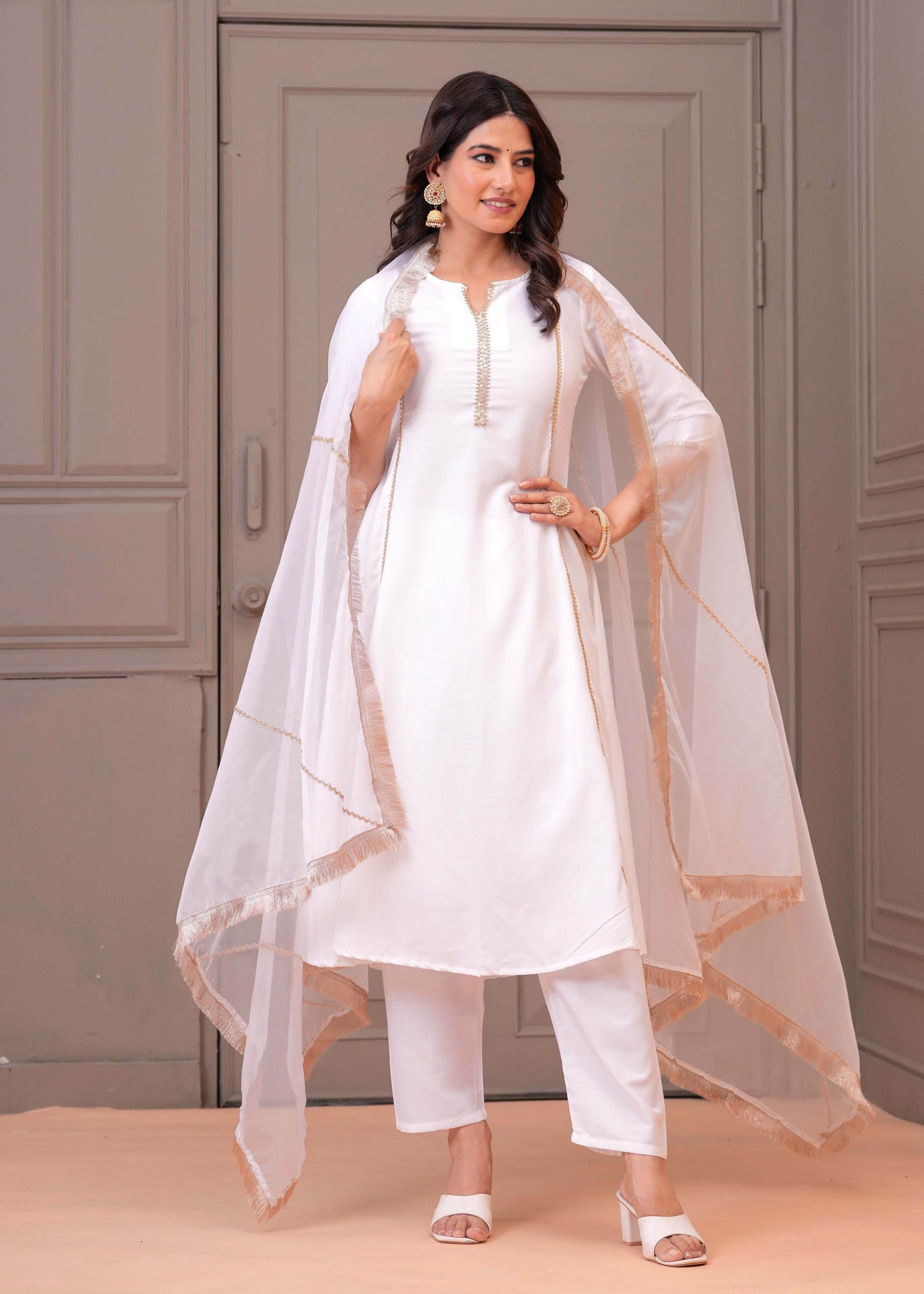 White Solid Kurta Set with Dupatta for Women | LASVINI - Redefining Indian Fashion with Elegance
