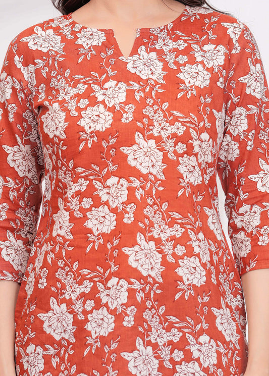 Rust Floral Printed Tunic for Women | LASVINI - Redefining Indian Fashion with Elegance