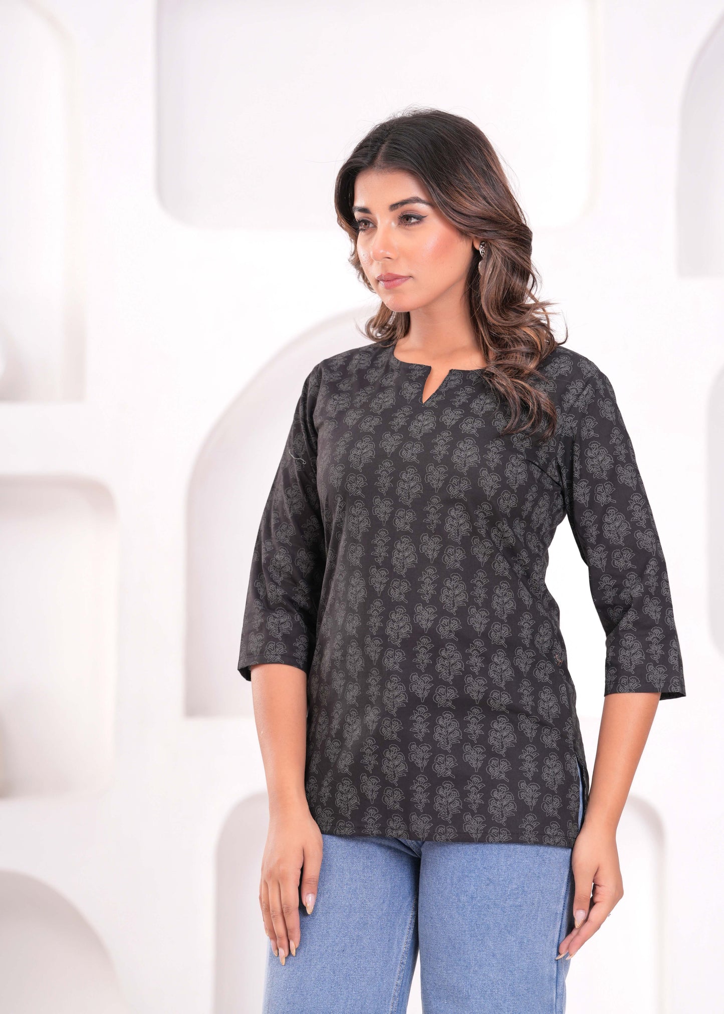 Black Floral Printed Tunic for Women | LASVINI - Redefining Indian Fashion with Elegance