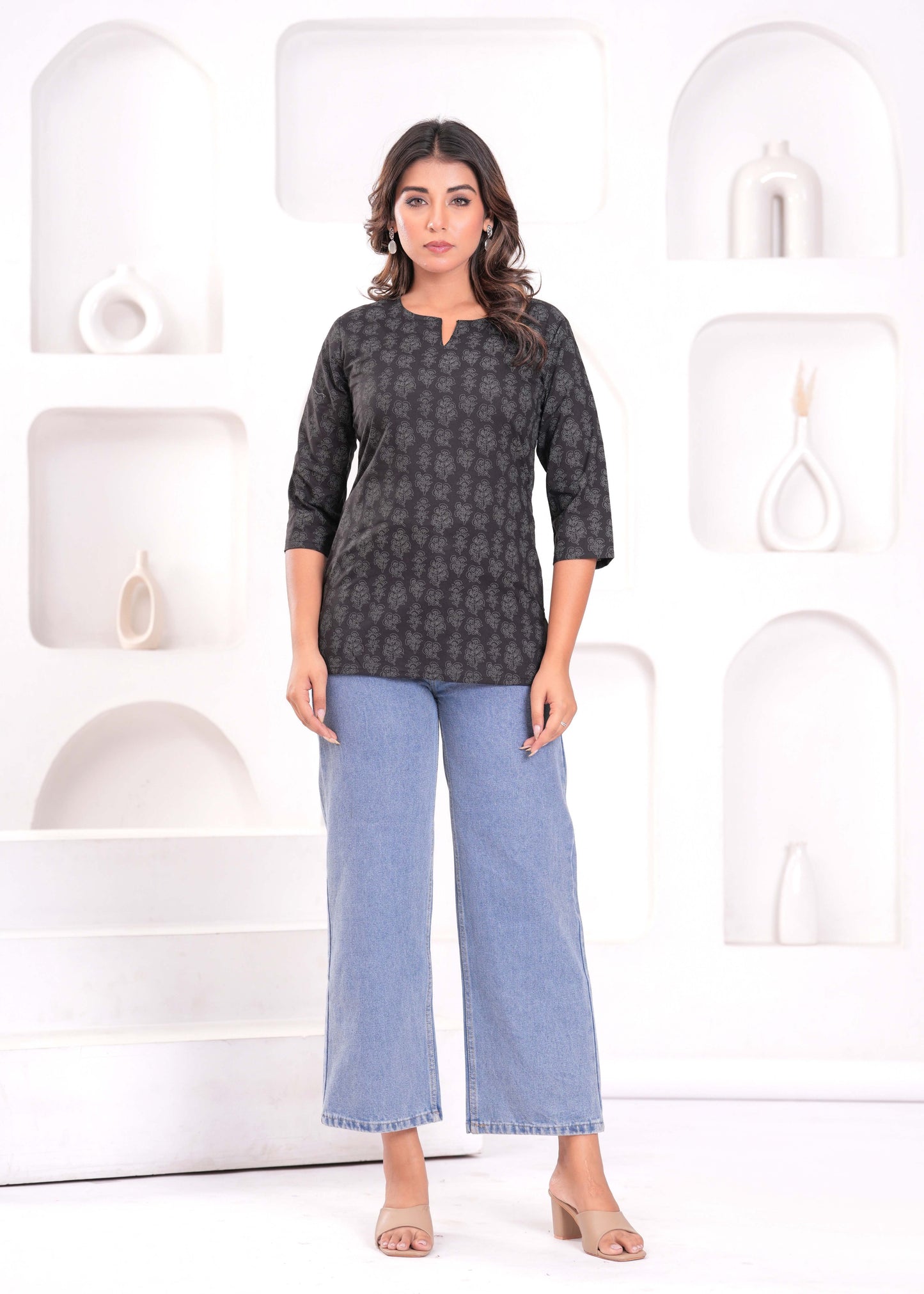 Black Floral Printed Tunic for Women | LASVINI - Redefining Indian Fashion with Elegance