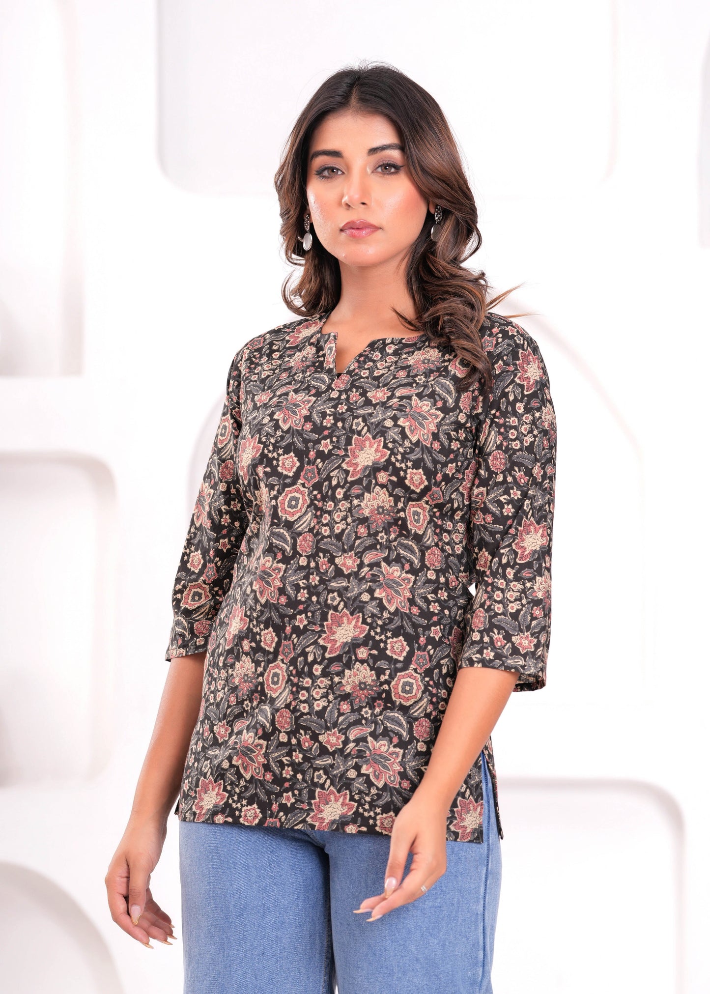 Black Printed Straight Tunic for Women | LASVINI - Redefining Indian Fashion with Elegance