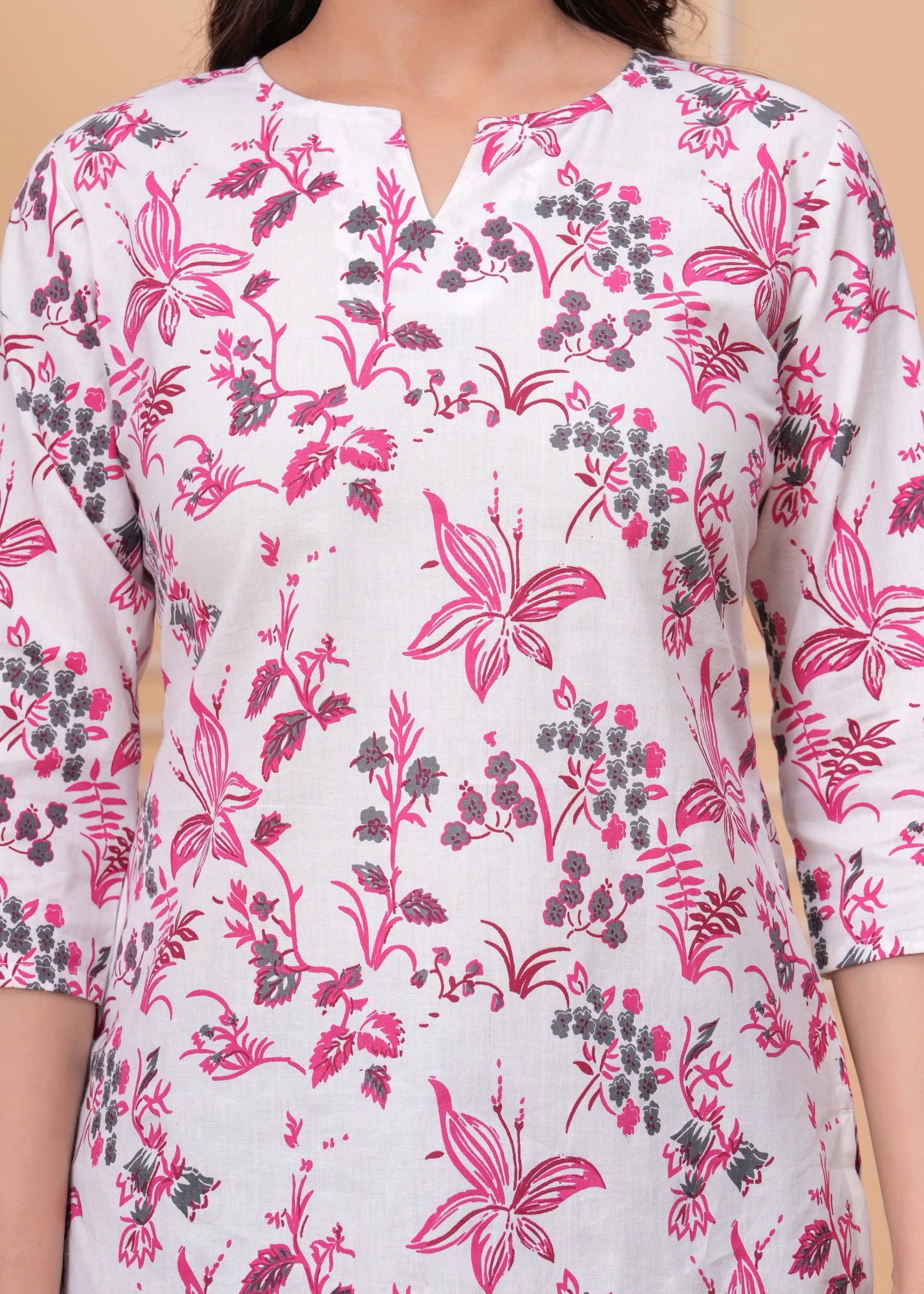 Pink Floral Printed Straight Tunic for Women | LASVINI - Redefining Indian Fashion with Elegance