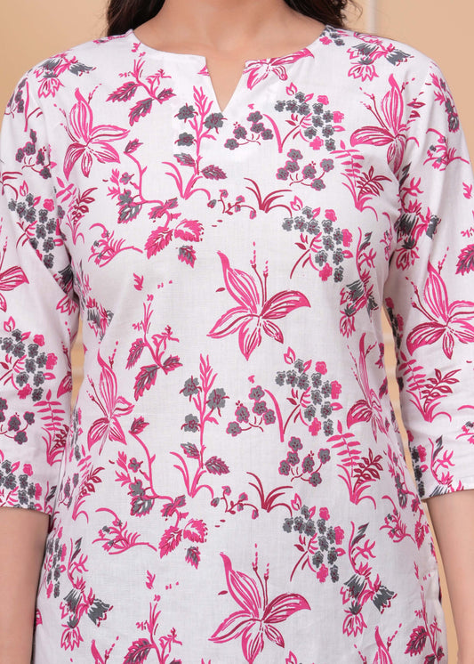 Pink Floral Printed Straight Tunic for Women | LASVINI - Redefining Indian Fashion with Elegance