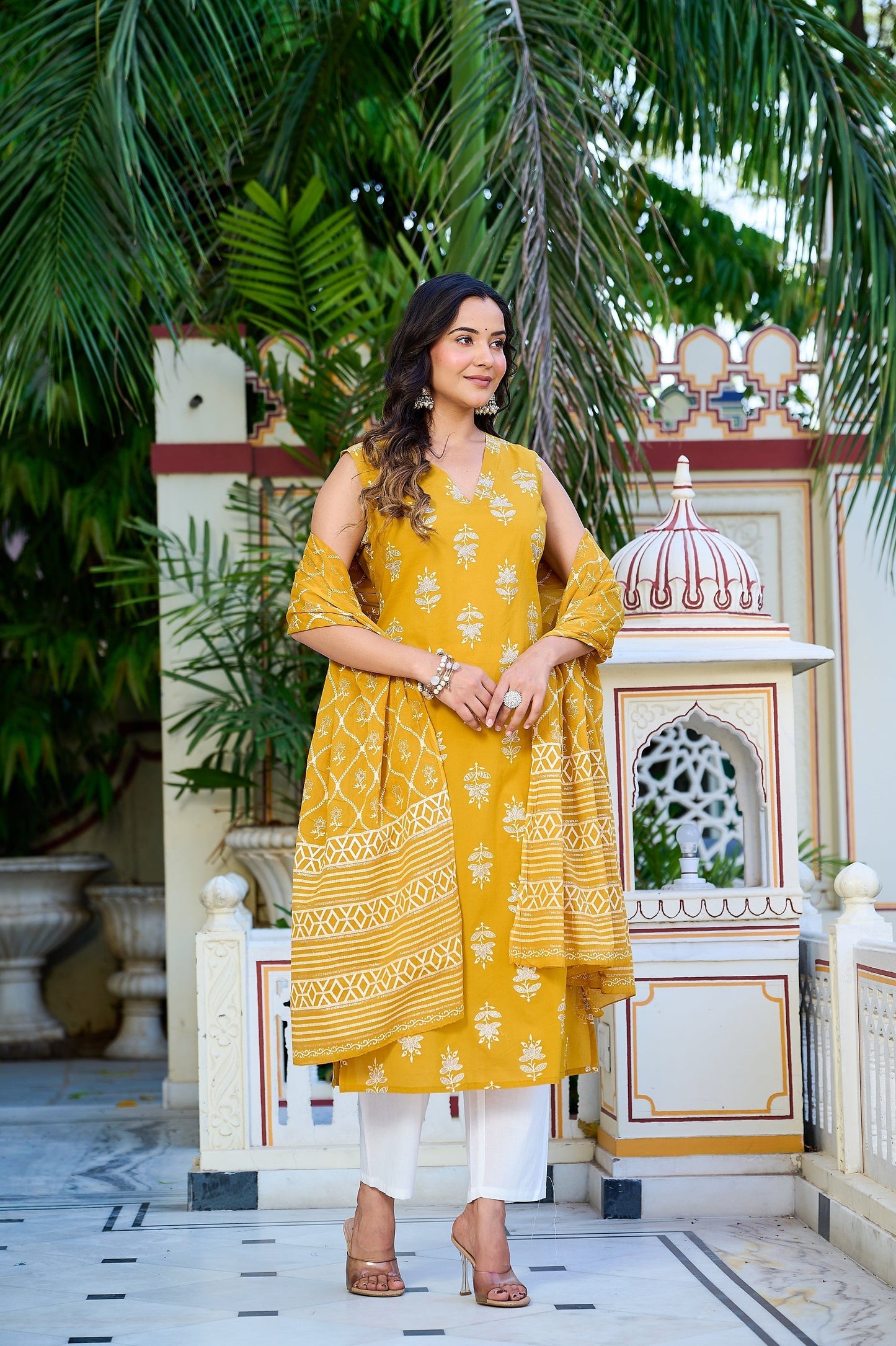 Yellow Sleeveless Kurta Set with Dupatta | LASVINI - Redefining Indian Fashion with Elegance