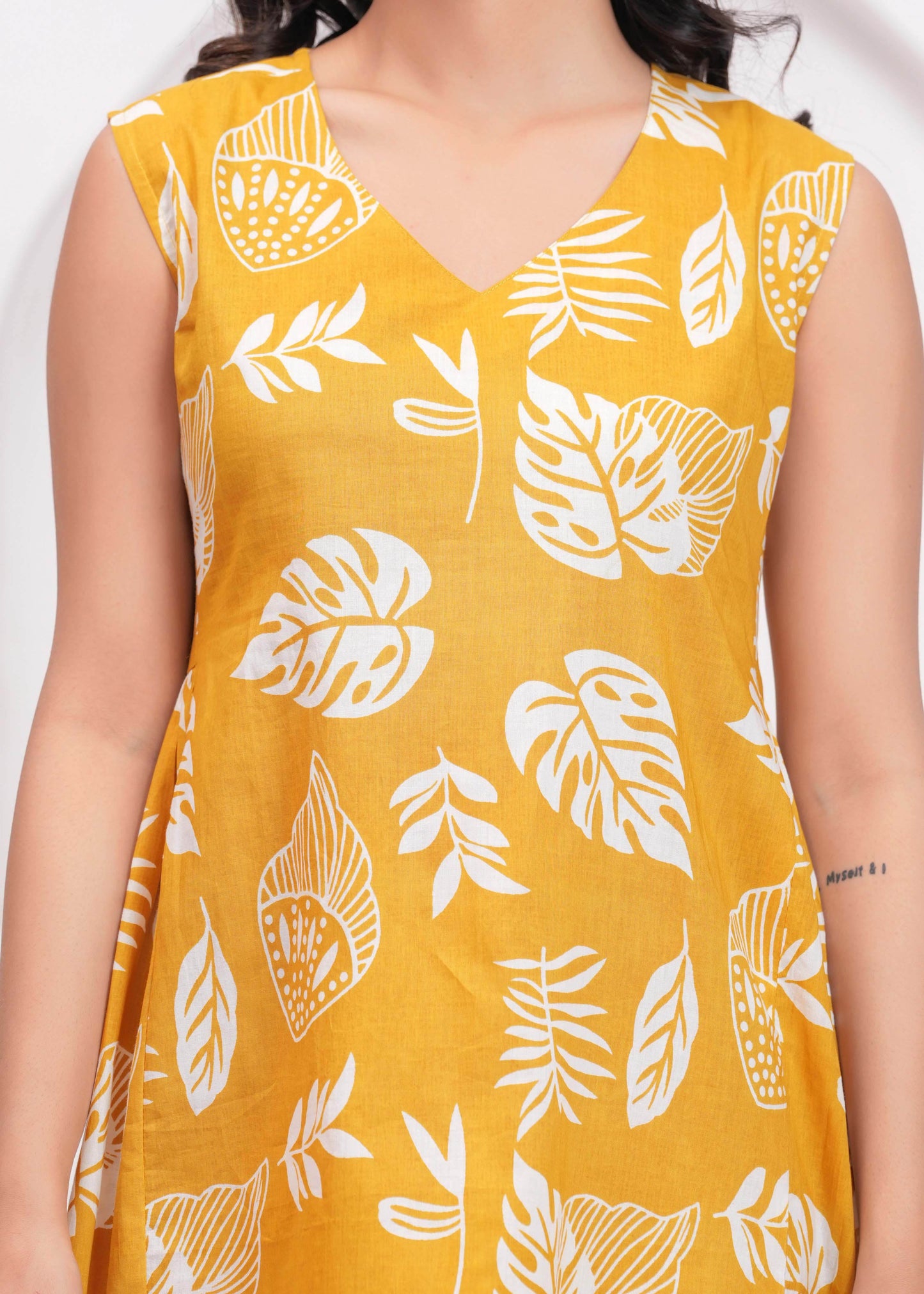 Yellow Printed Midi Dress for Women | LASVINI - Redefining Indian Fashion with Elegance