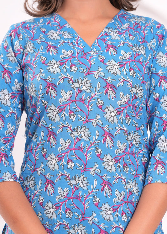 Blue Printed Kurta Set with Dupatta for Women | LASVINI - Redefining Indian Fashion with Elegance