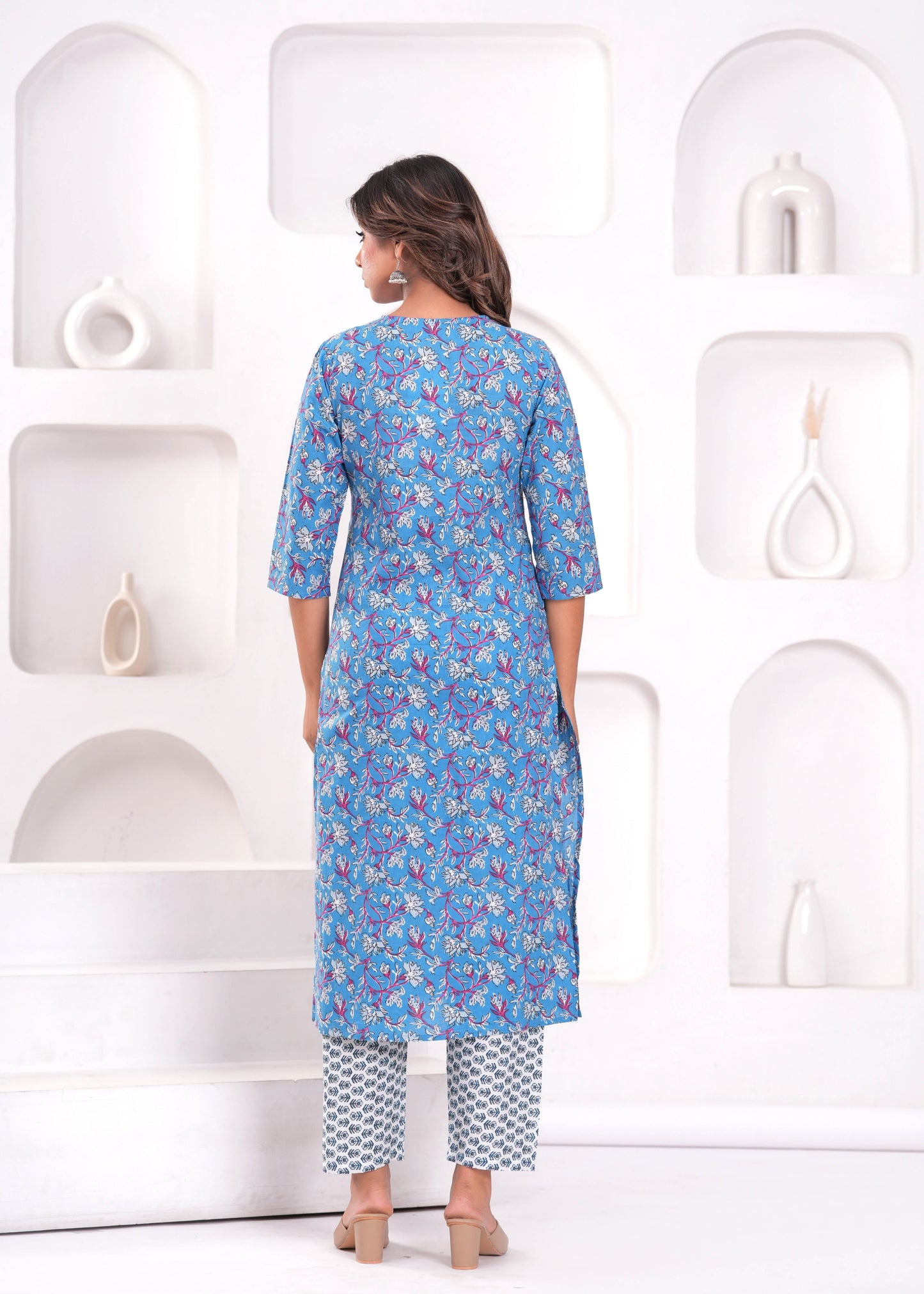 Blue Printed Kurta Set with Dupatta for Women | LASVINI - Redefining Indian Fashion with Elegance