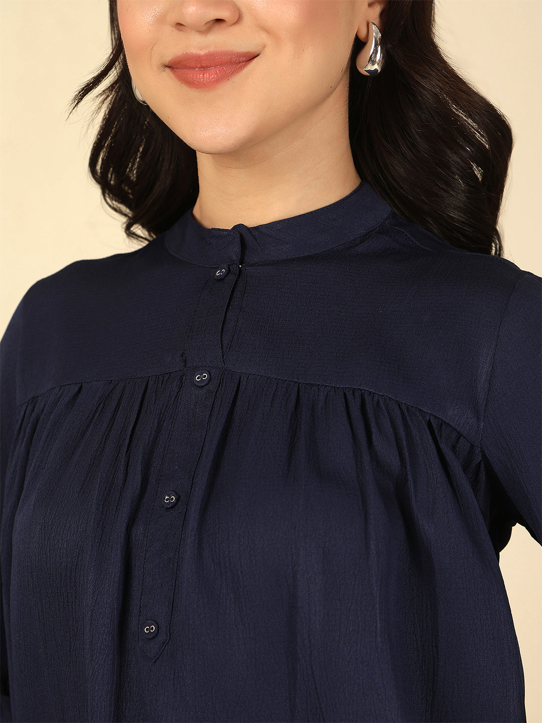 Navy Blue Solid Top for Women | LASVINI - Redefining Indian Fashion with Elegance
