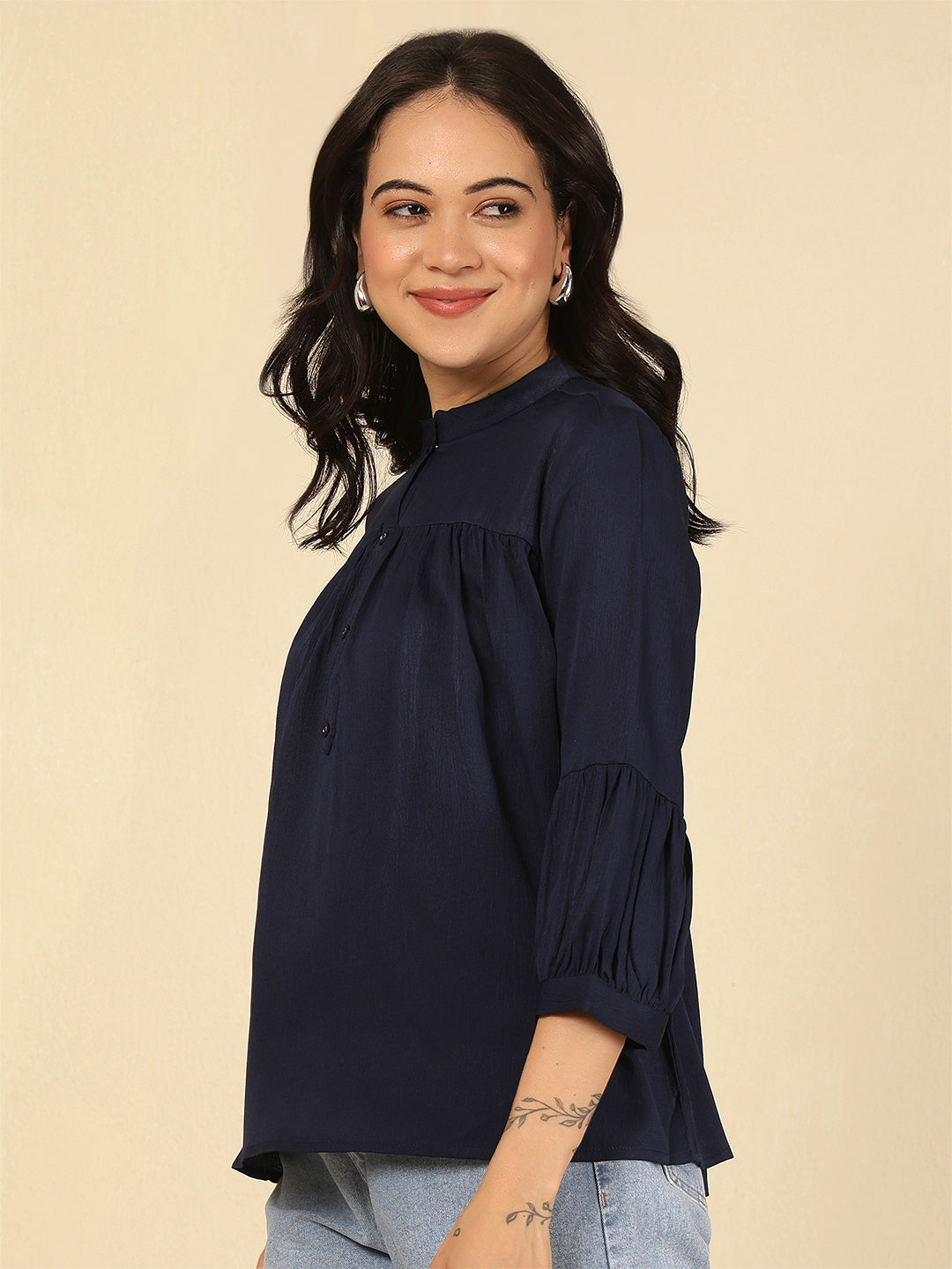 Navy Blue Solid Top for Women | LASVINI - Redefining Indian Fashion with Elegance