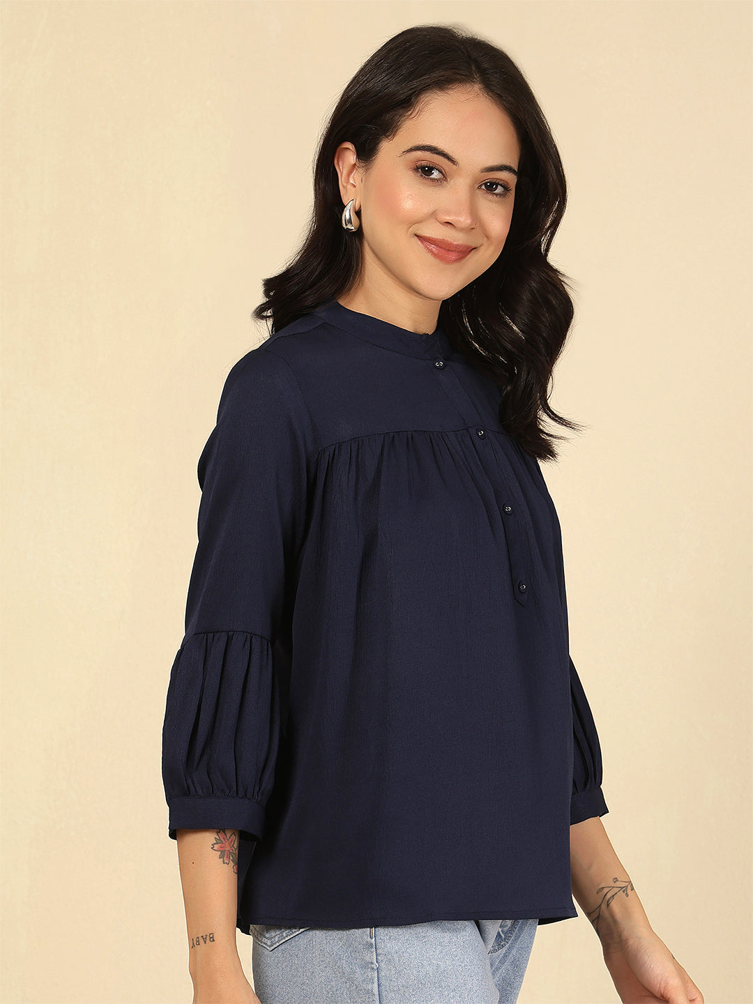 Navy Blue Solid Top for Women | LASVINI - Redefining Indian Fashion with Elegance