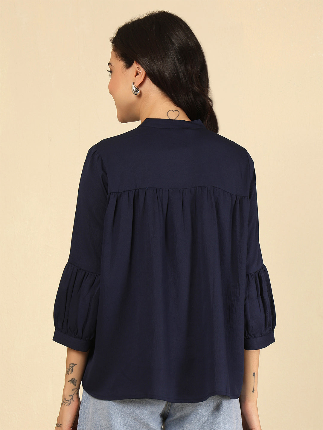 Navy Blue Solid Top for Women | LASVINI - Redefining Indian Fashion with Elegance