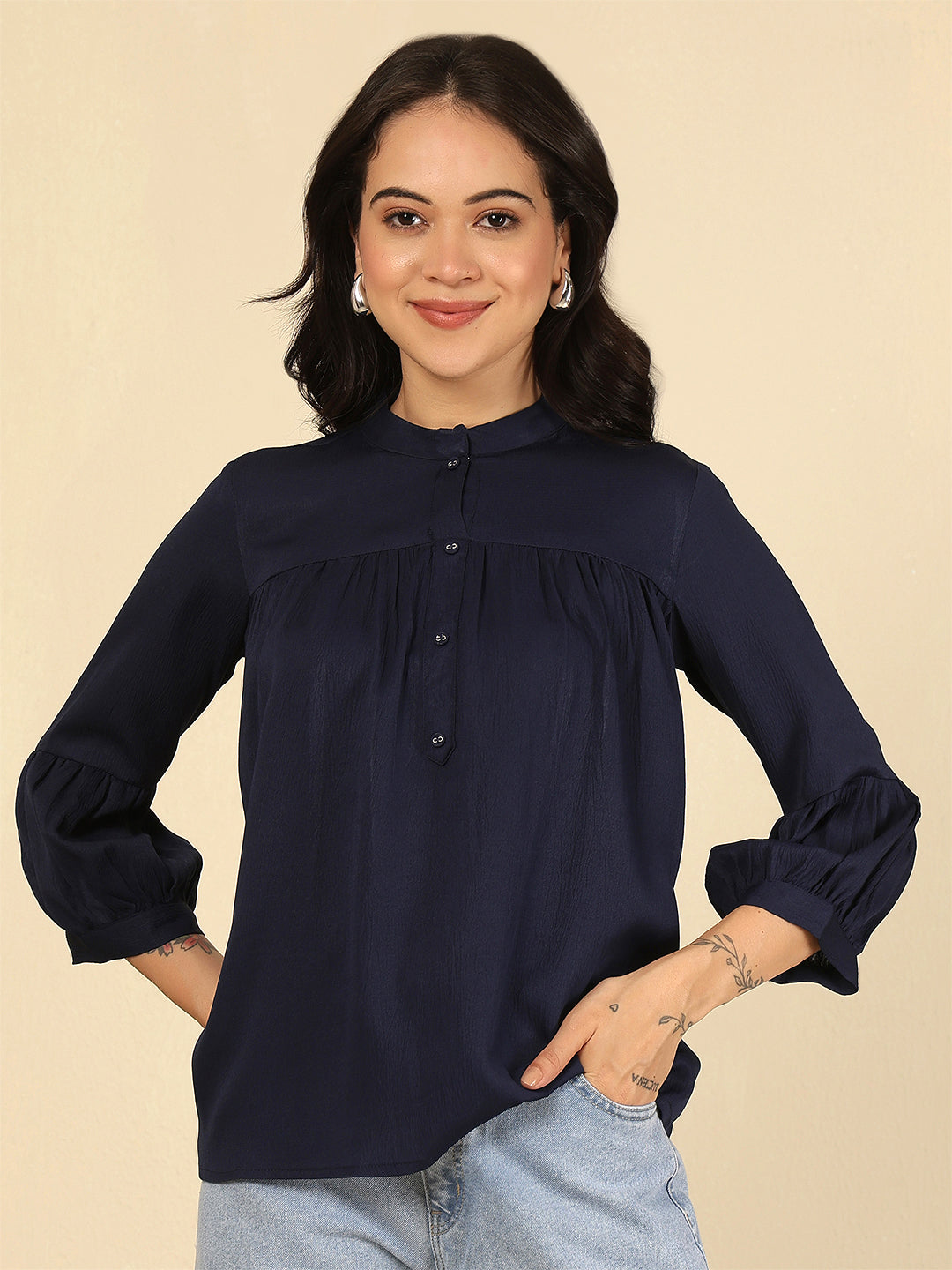 Navy Blue Solid Top for Women | LASVINI - Redefining Indian Fashion with Elegance