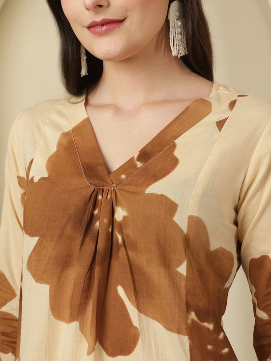 Beige Floral Printed Co-Ord Set for Women | LASVINI - Redefining Indian Fashion with Elegance