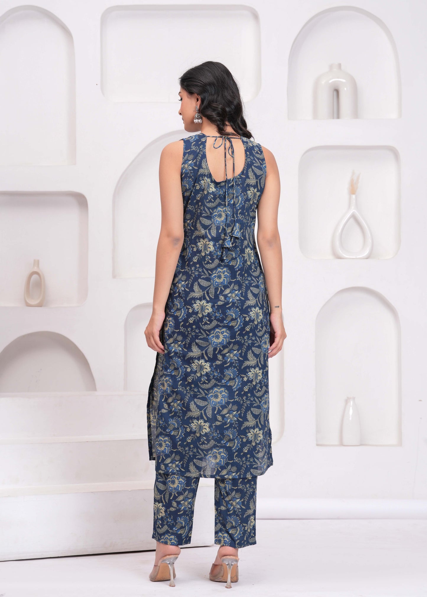 Blue Floral Printed Kurta Set with Dupatta for Women | LASVINI - Redefining Indian Fashion with Elegance