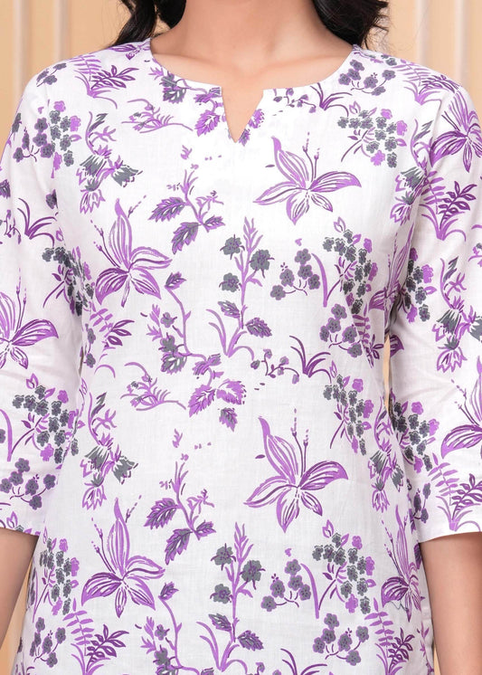 Purple Floral Printed Straight Tunic for Women | LASVINI - Redefining Indian Fashion with Elegance