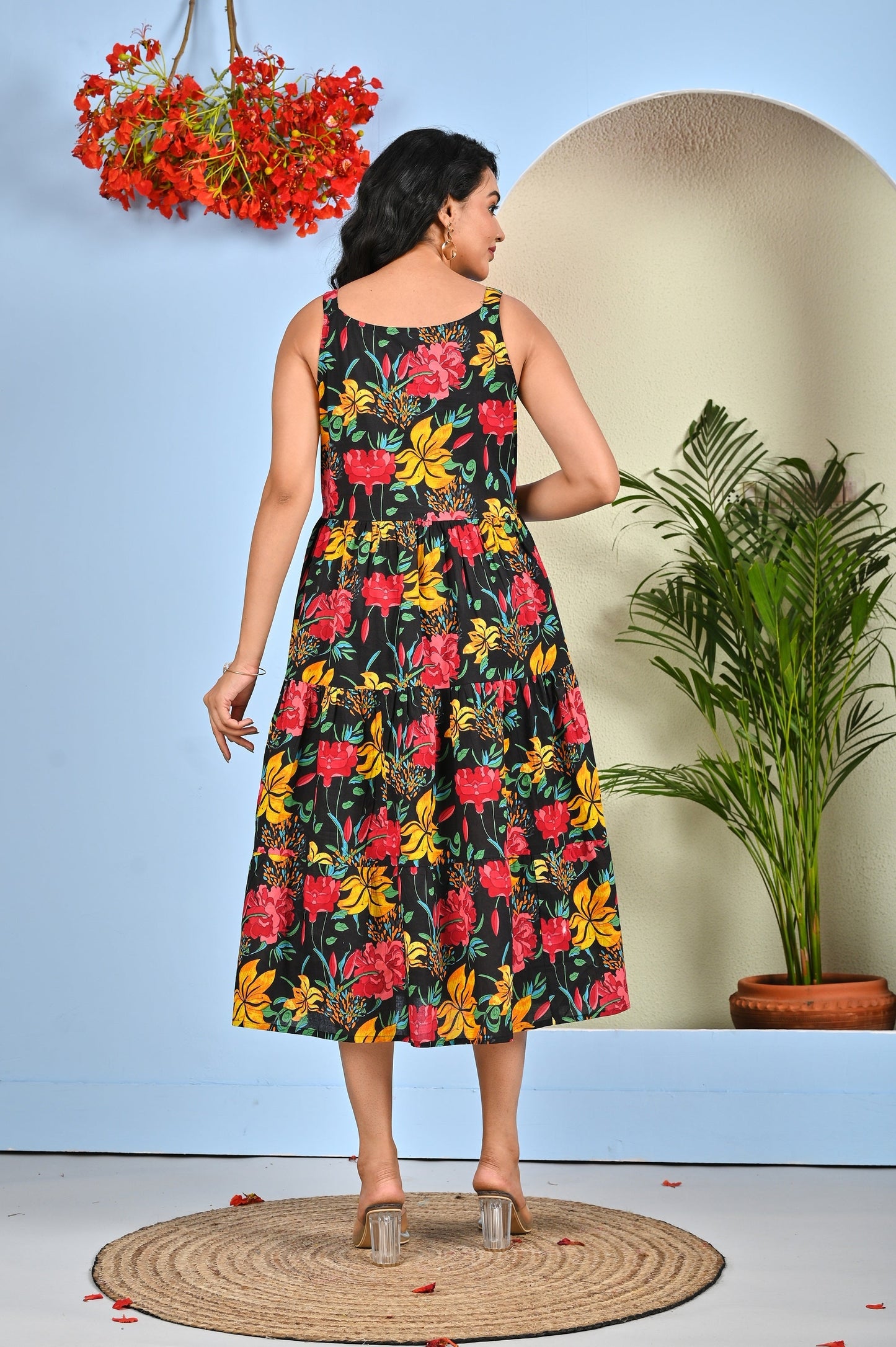 Black Floral Printed Dress for Women | LASVINI - Redefining Indian Fashion with Elegance