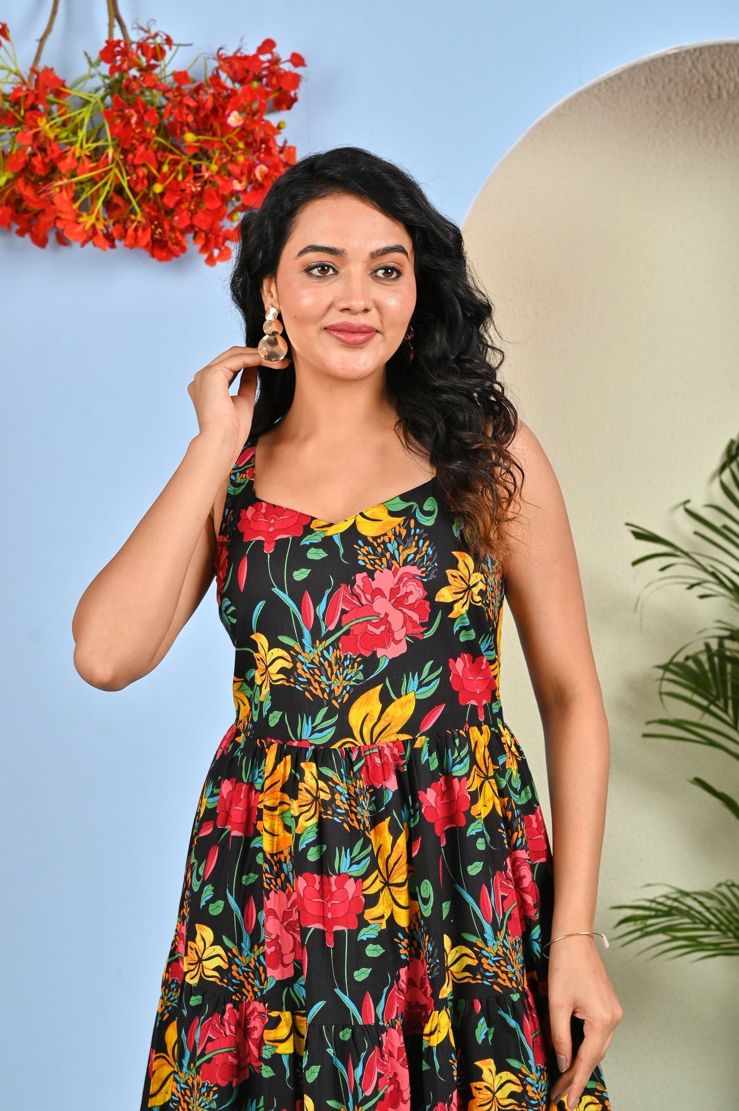 Black Floral Printed Dress for Women | LASVINI - Redefining Indian Fashion with Elegance