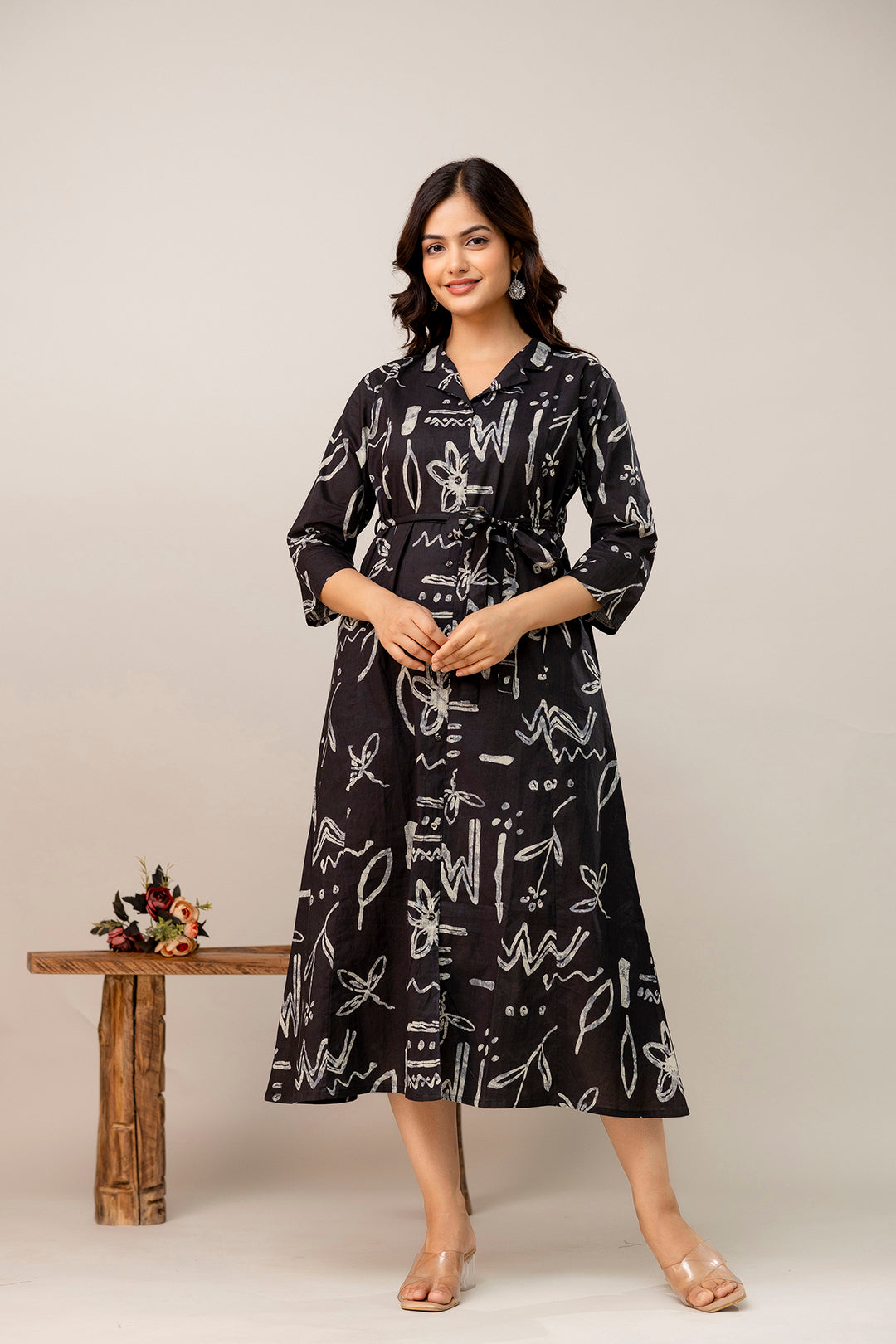 Black Printed Dress fro Women | LASVINI - Redefining Indian Fashion with Elegance