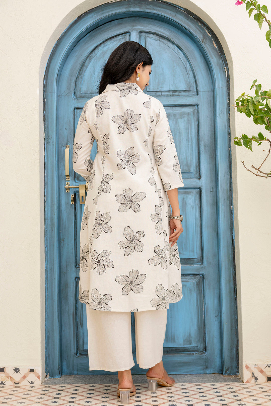 Off-White Printed Pure Cotton Coord Set For Women | LASVINI - Redefining Indian Fashion with Elegance