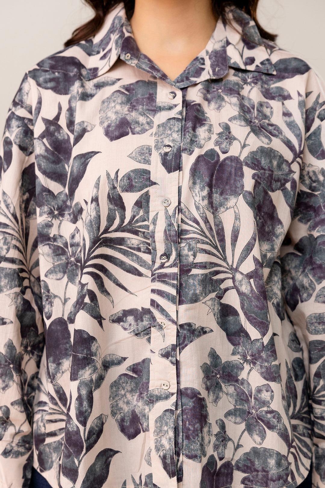 Beige Floral Printed Shirt for Women | LASVINI - Redefining Indian Fashion with Elegance