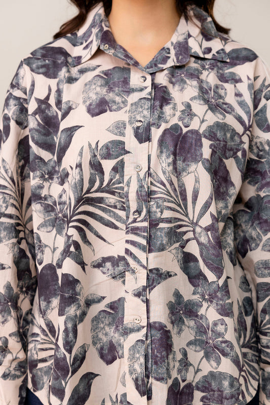 Beige Floral Printed Shirt for Women | LASVINI - Redefining Indian Fashion with Elegance