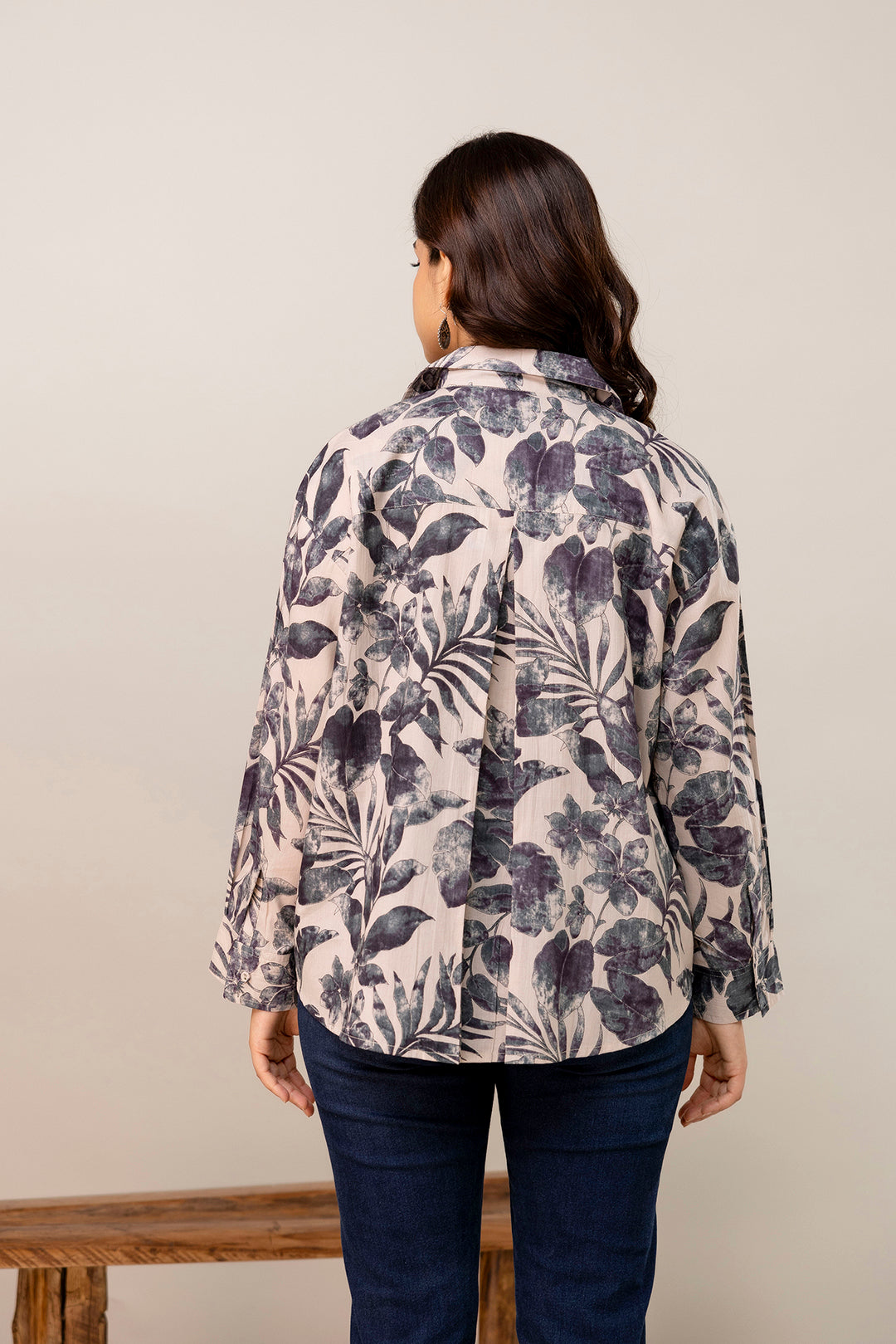 Beige Floral Printed Shirt for Women | LASVINI - Redefining Indian Fashion with Elegance