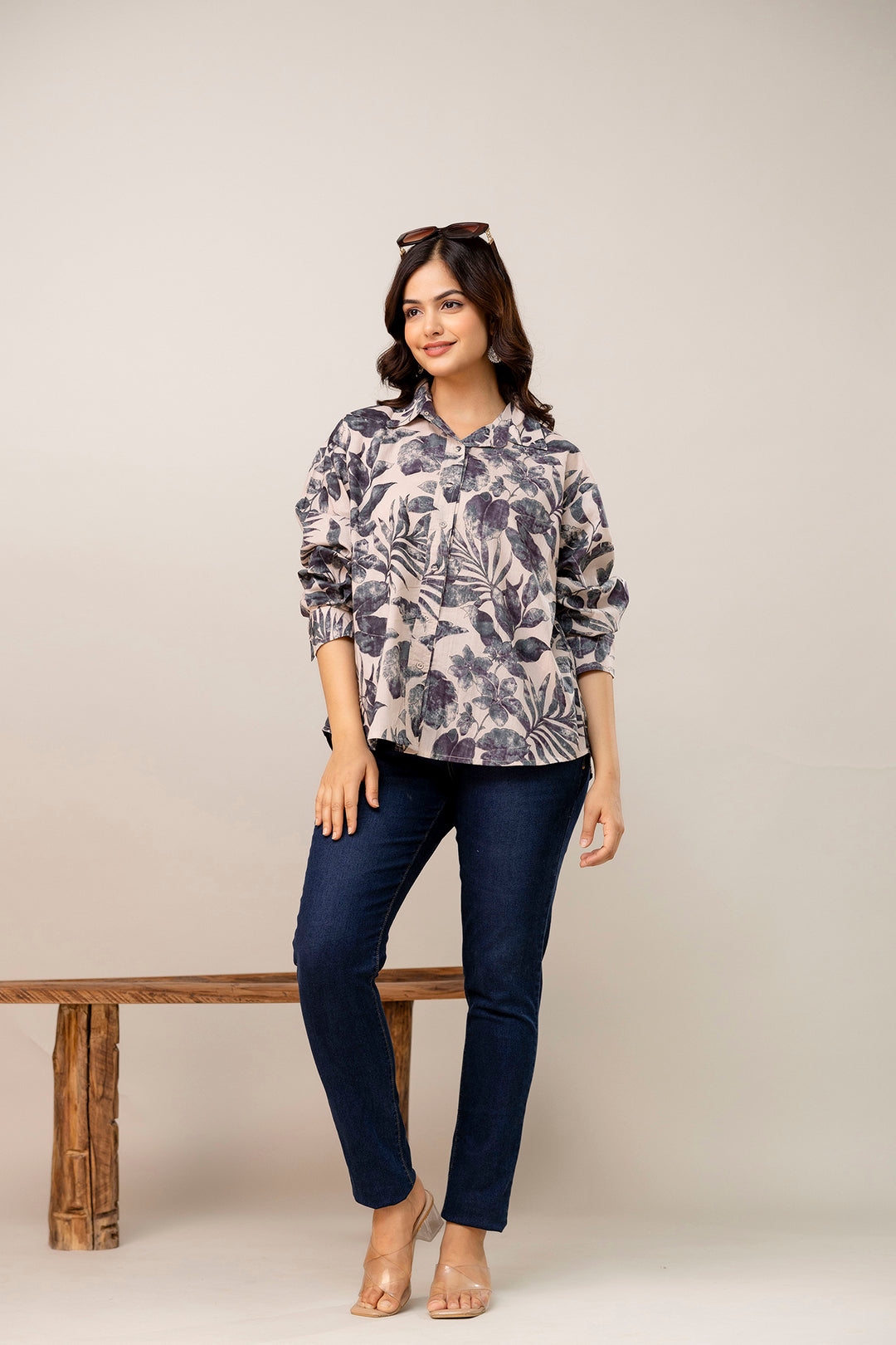 Beige Floral Printed Shirt for Women | LASVINI - Redefining Indian Fashion with Elegance