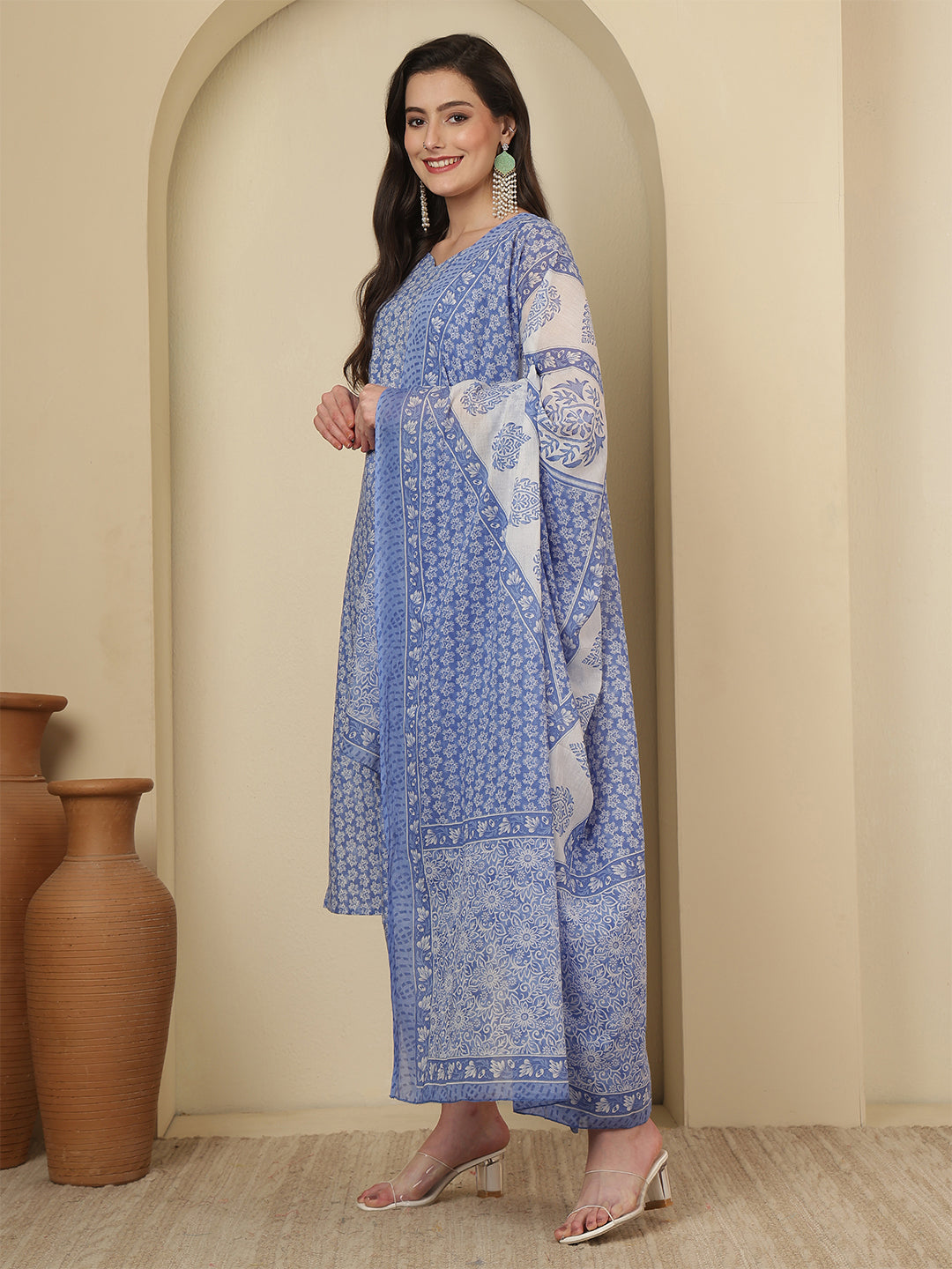Blue Printed Kurta Set with Dupatta for Women | LASVINI - Redefining Indian Fashion with Elegance