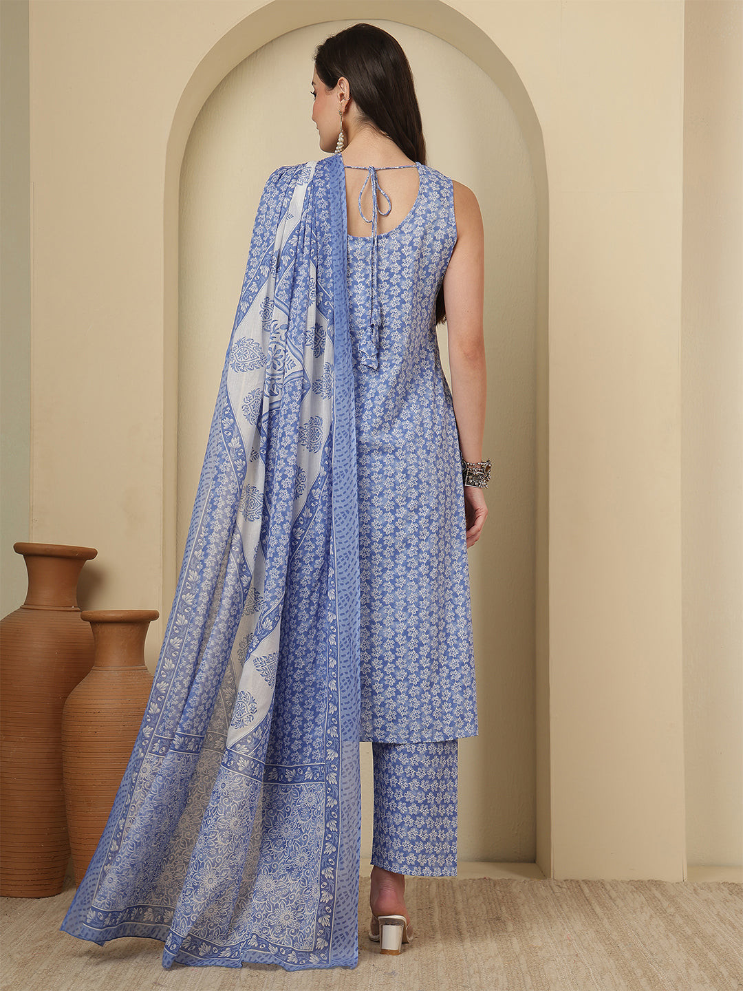 Blue Printed Kurta Set with Dupatta for Women | LASVINI - Redefining Indian Fashion with Elegance